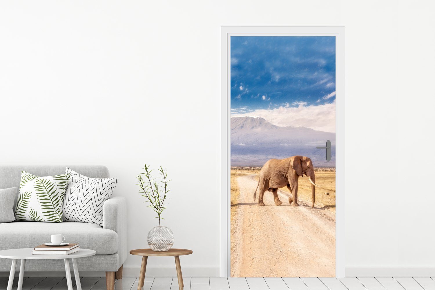 MuchoWow Türtapete Drei Elefanten beim Matt, 75x205 Türaufkleber, bedruckt, cm St), für Tür, Überqueren, (1 Fototapete