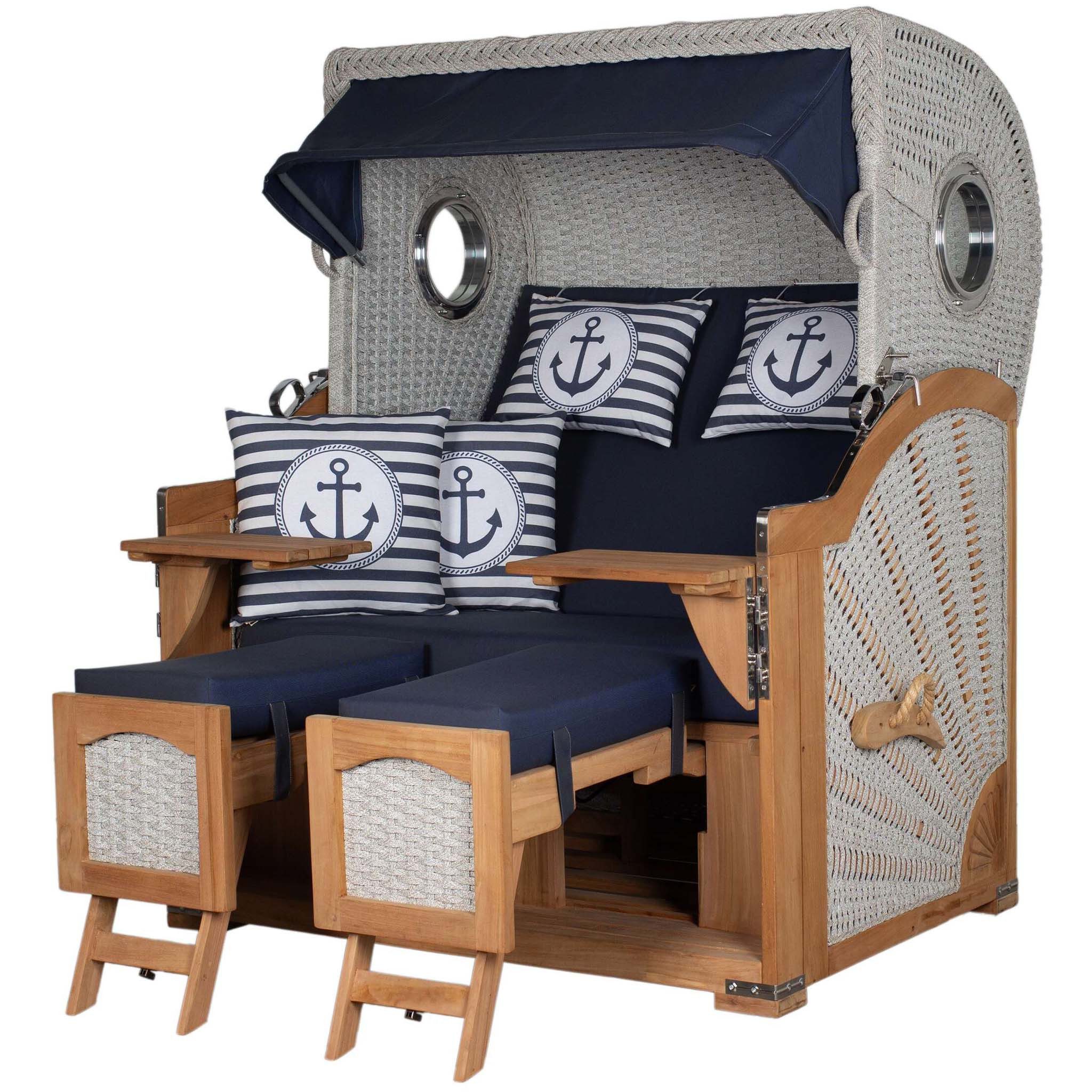 bene living Strandkorb Aruba XL - Rope ivory - Dessin 198, BxTxH: 140x95x165 cm, Halblieger, Ostsee-Strandkorb, (Strandkorb-Komplettset, 2-tlg., Strandkorb mit bequemer Polsterausstattung und inkl. Schutzhülle), Windschutzfolie, bequeme Kissenausstattung, Schutzhülle