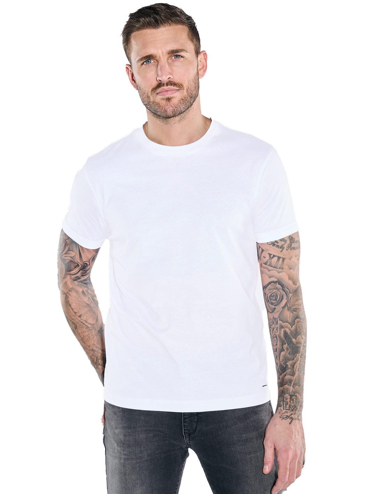emilio adani T-Shirt Herren T-Shirt aus hochwertiger Baumwolle, Reinweiss günstig online kaufen