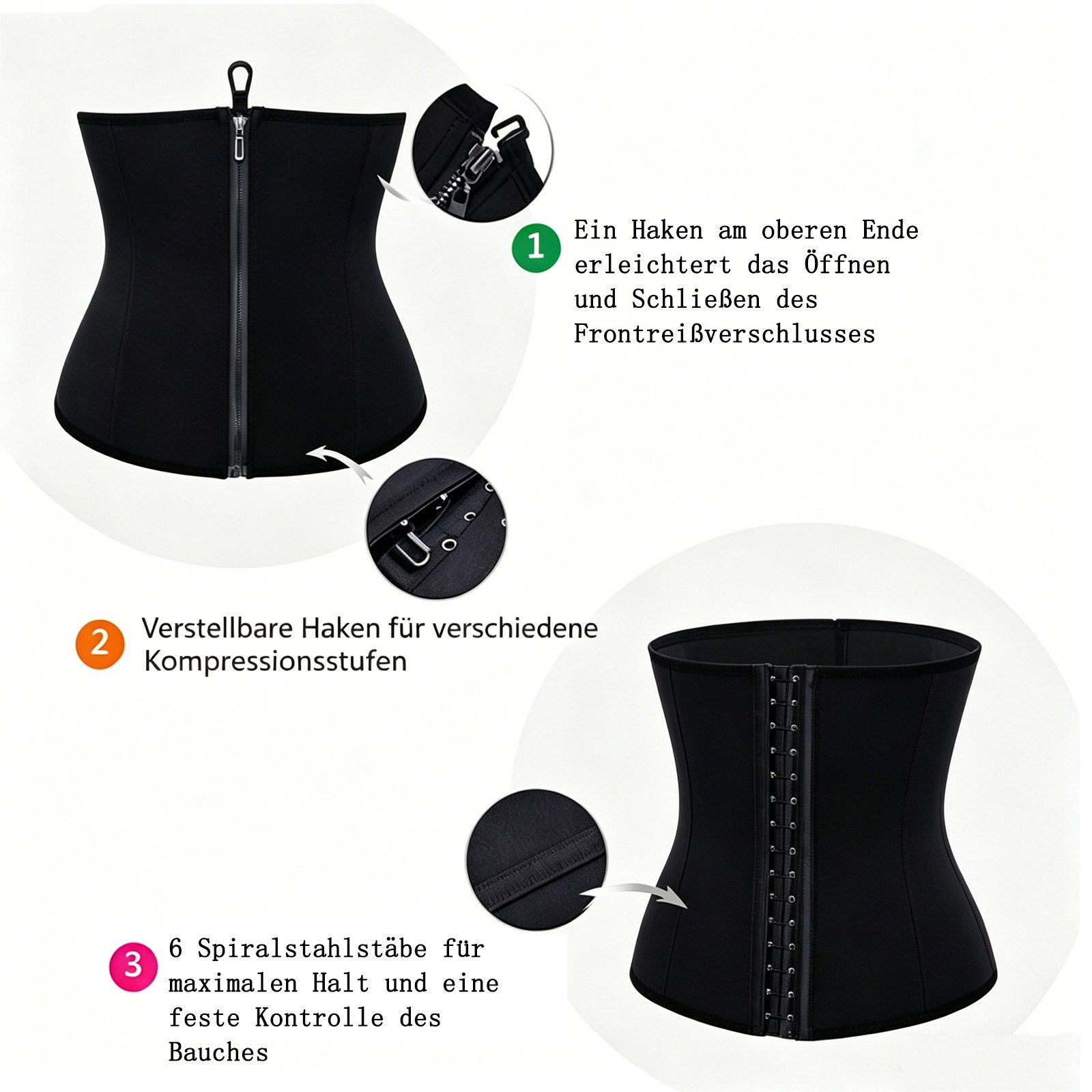MOPUEA Bauchweggürtel Bauchweg Gürtel Shapewear Damen Korsett mit Stahlstützen (Damen Bauchweg Gürtel Shapewear Korsett mit Stahlverstärkung, Elastischer Figurf – Bild 5 von 5