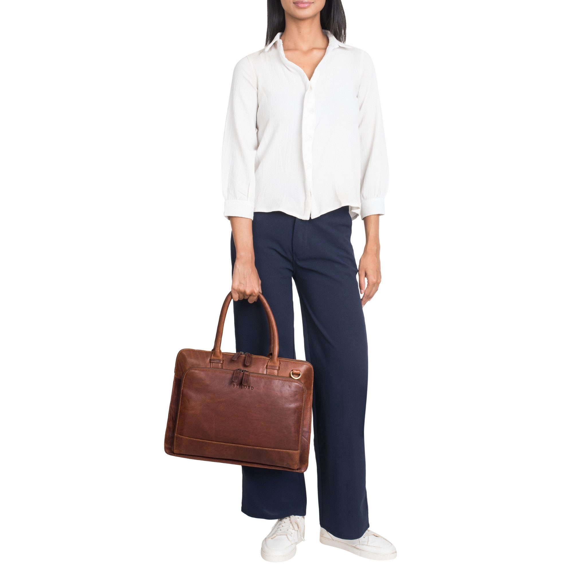 STILORD Laptoptasche "Nola" Shopper Tasche Damen Leder Groß Laptoptasche 13.6 Zoll