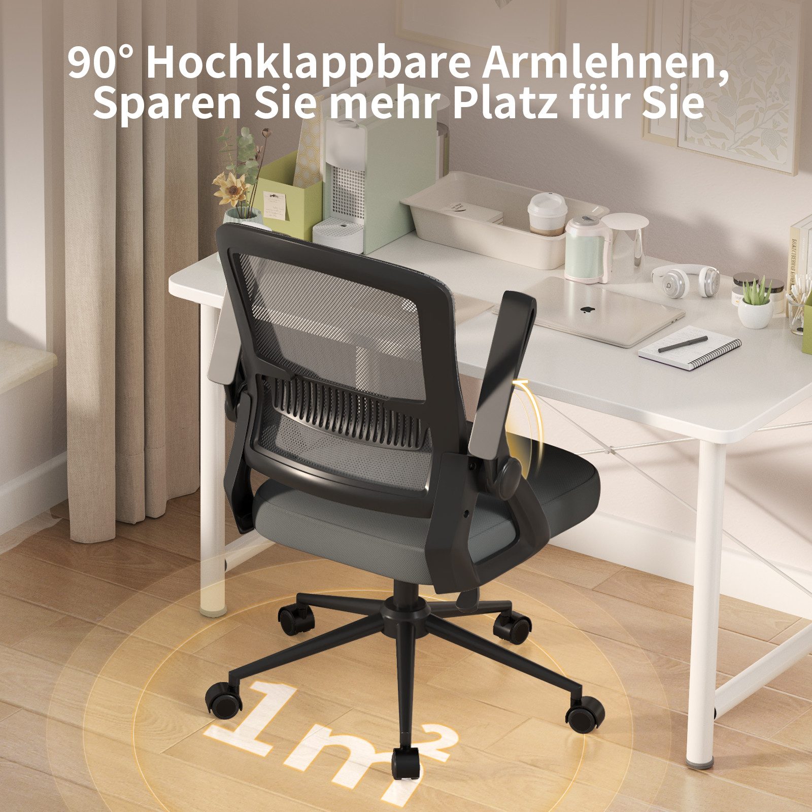 ZAISZE Bürostuhl Ergonomischer Bürostuhl mit Mesh-Rückenlehne und Lendenstütze (Verstellbarer Armlehnen, Atmungsaktiv, Höhenverstellbarer Schreibtischstuhl mit  – Bild 5 von 5