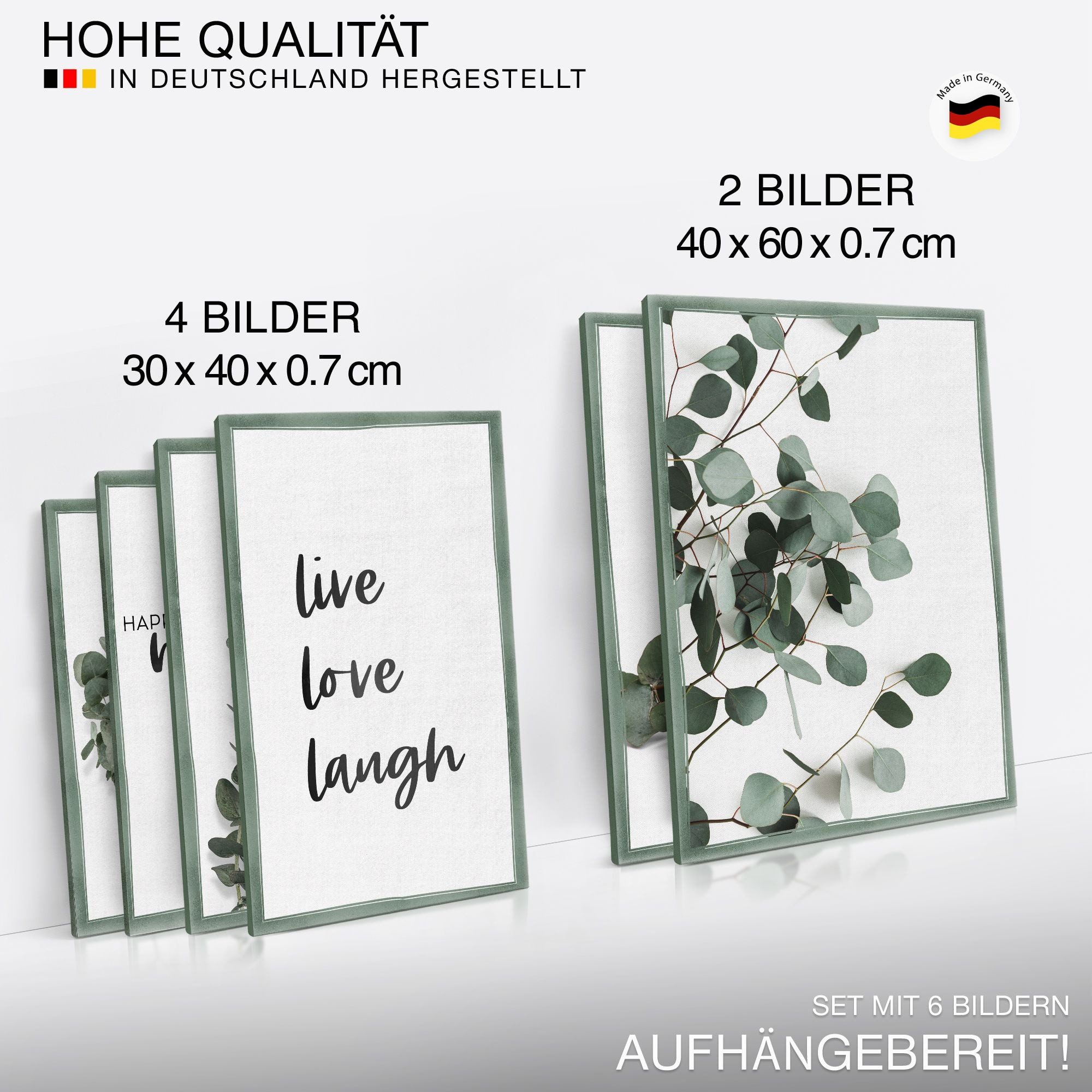 Novart Wandbild Eukalyptus Pflanze Grüne Blätter - KEIN EXTRA RAHMEN BENÖTIGT