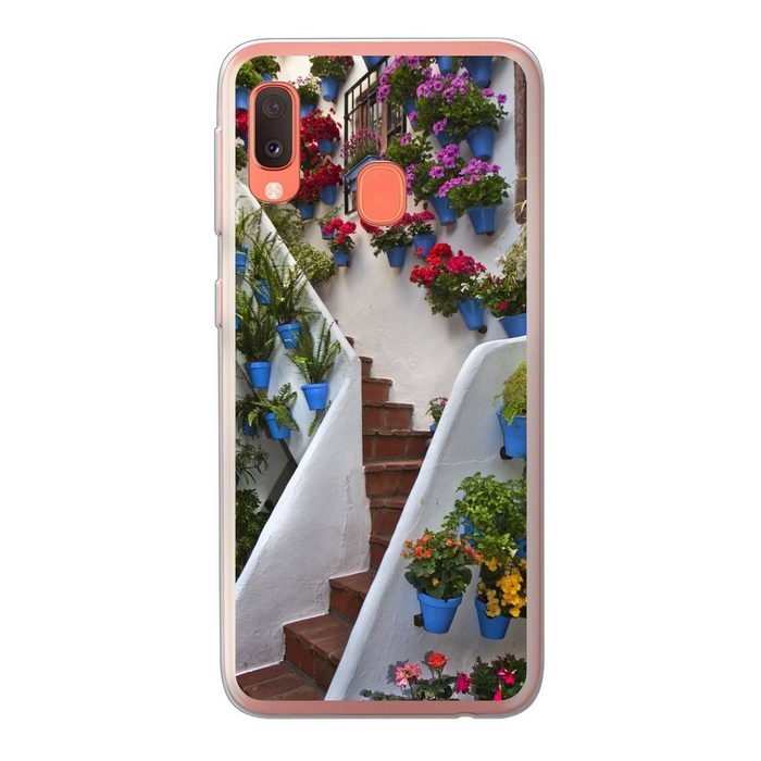 MuchoWow Handyhülle Mit Blumen geschmückte Treppe in Cordoba Spanien Handyhülle Samsung Galaxy A20e Smartphone-Bumper Print Handy