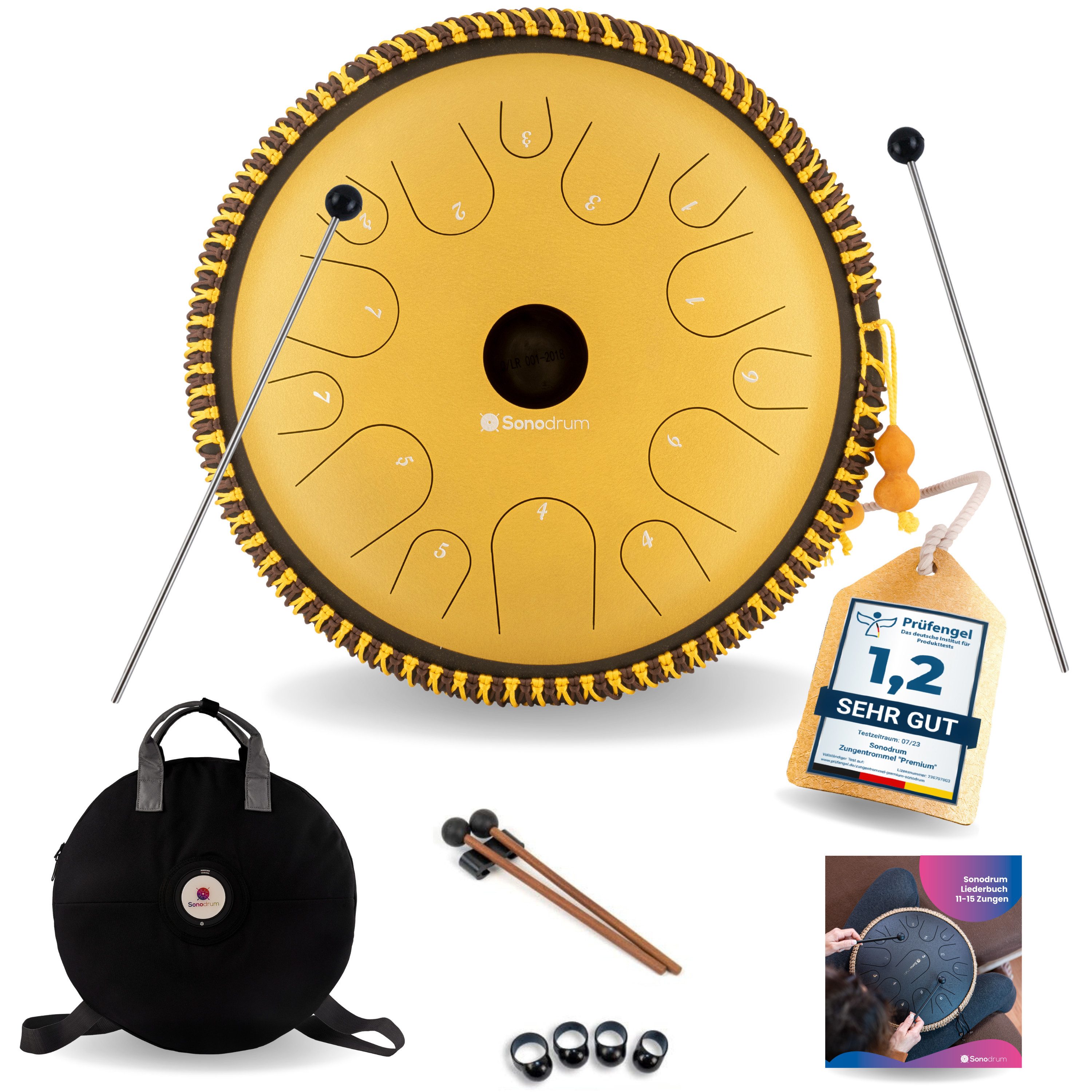 Sonodrum Steel Tongue Drum "Exclusive", C-Dur, 38 cm, 14 Zungen inkl. Liederbuch und Tragetasche