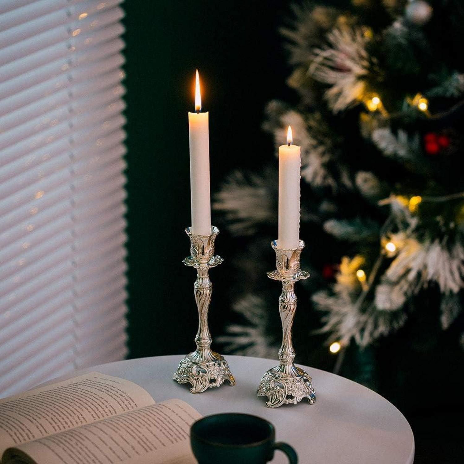 LuxusKollektion Kerzenleuchter 2er Set Silber Kerzenständer Kerzenhalter Schabbat Tischdeko