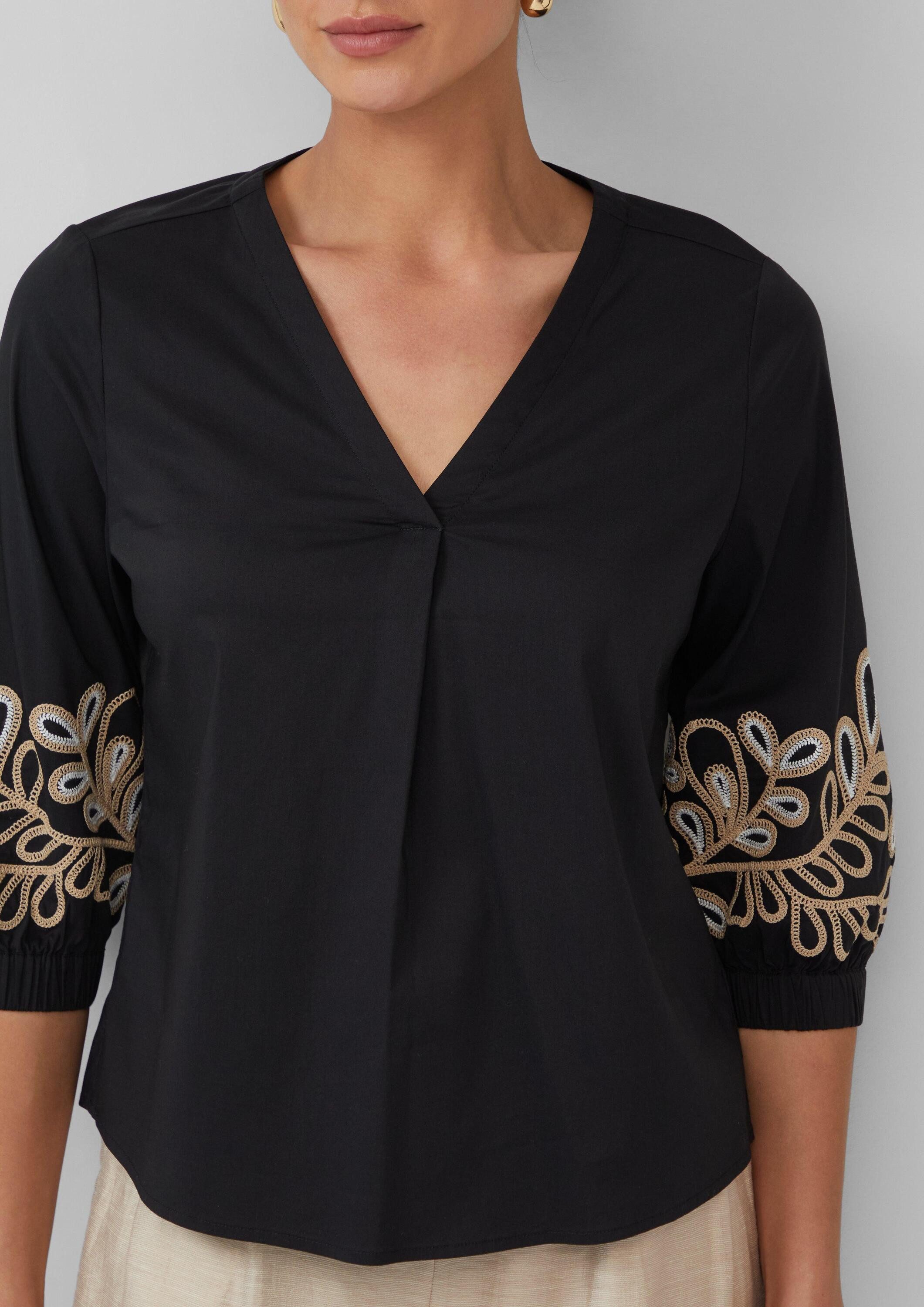 s.Oliver Kurzarmbluse Bluse Popeline-Bluse mit Stickerei und 3/4-Ärmeln – Bild 4 von 5