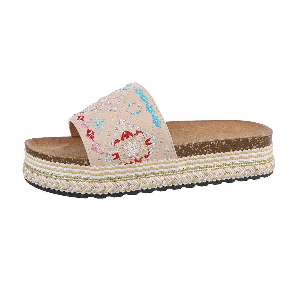 Ital-Design Damen Mules Freizeit Plateausandaletten (85698115) Flach Pantoletten in Beige