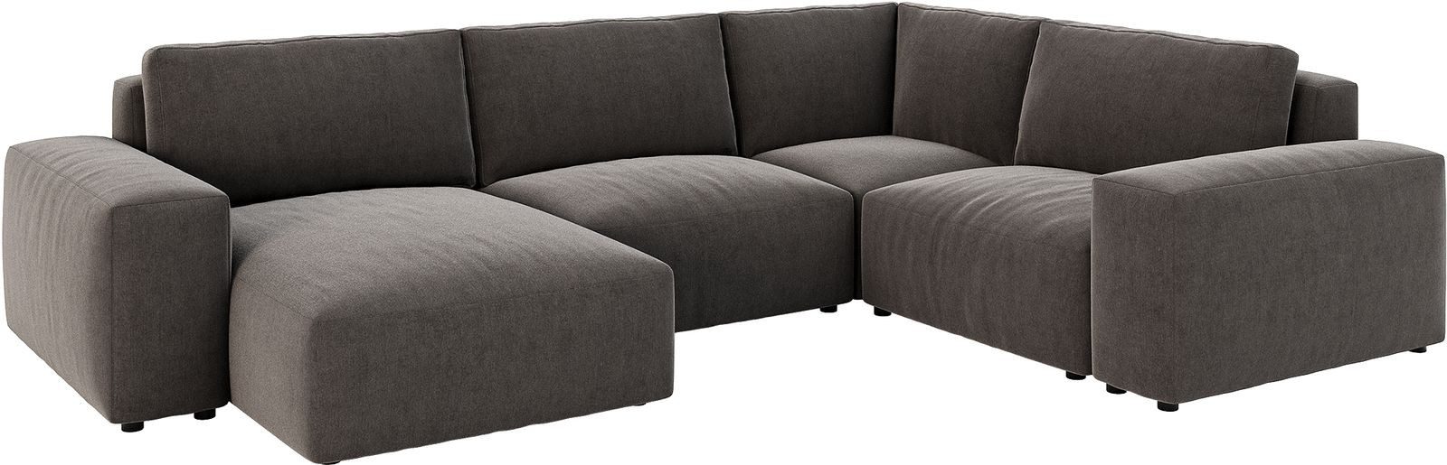 DELIFE Wohnlandschaft Lanzo, Mikrofaser Khakibraun 300x210 cm Recamiere variabel