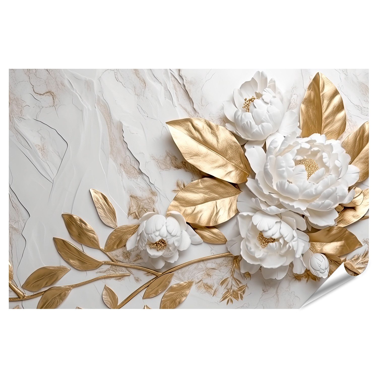 Poster Marmor Textur Weiß Gold Farben Goldene Blumen Luxuriöses Des Bilder