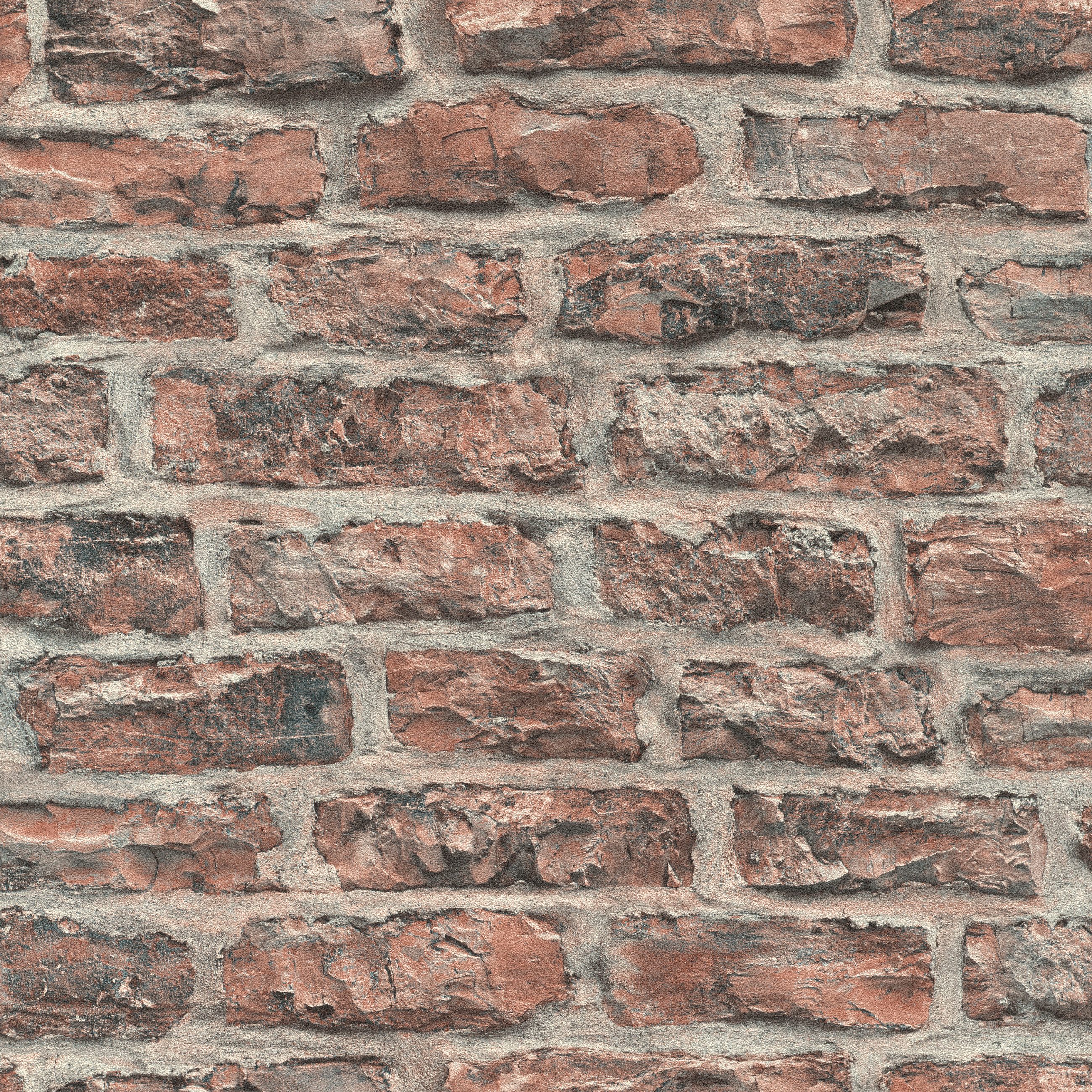Rasch Vliestapete Steinoptik 3D in Rot und Grau - Brick - Kollektion Factory VI, strukturiert, Steinoptik, Ziegel, Mauer, Mauerwerk, (1 St)