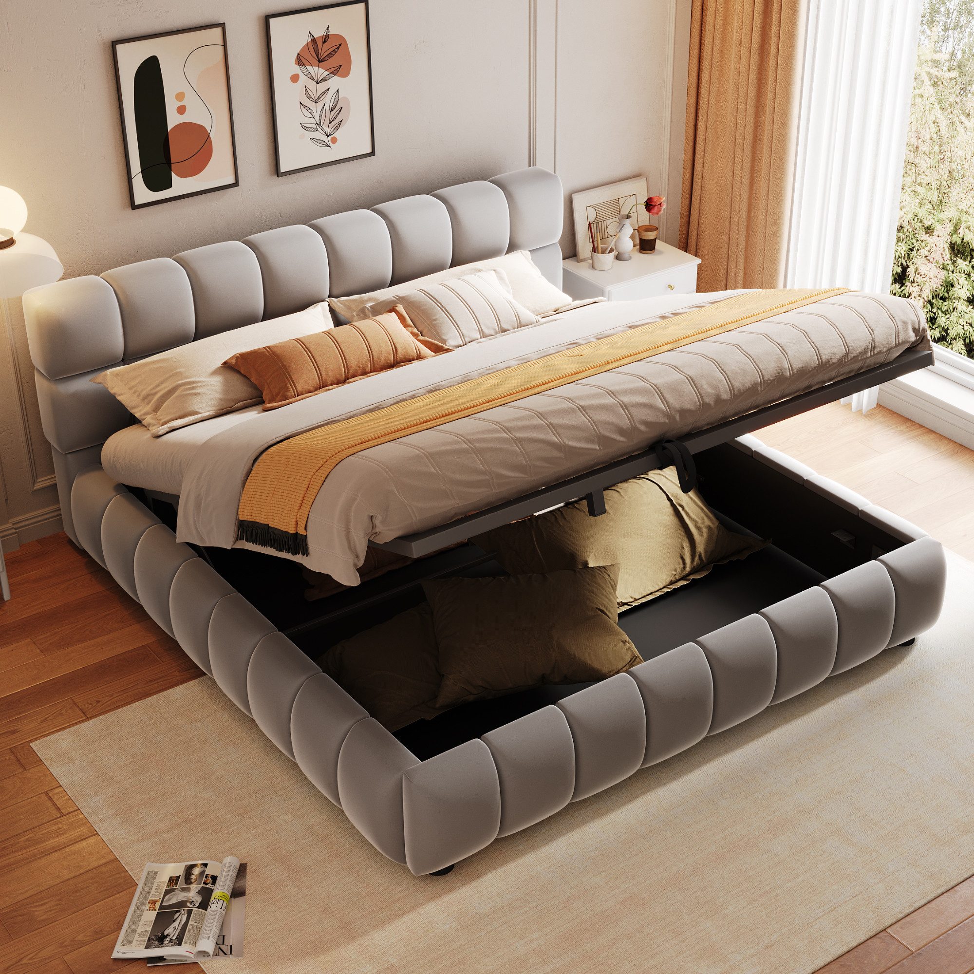 Flieks Polsterbett, Hydraulisches Doppelbett 140x200cm, geeignet für eingeb günstig online kaufen