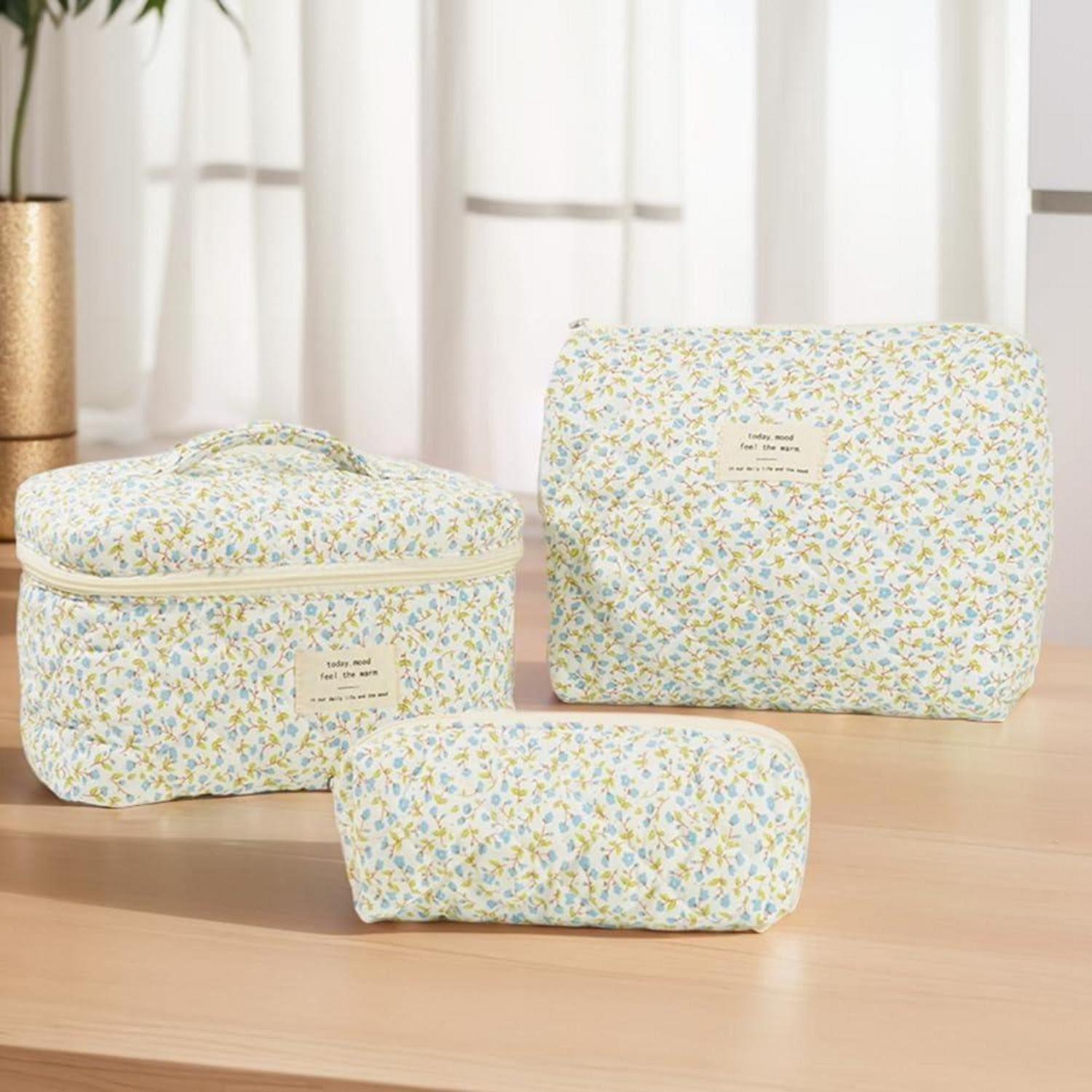 LuxusKollektion Kosmetiktasche Kosmetiktasche Set 3er Damen Blumen Makeup Bag Beauty Groß Reise