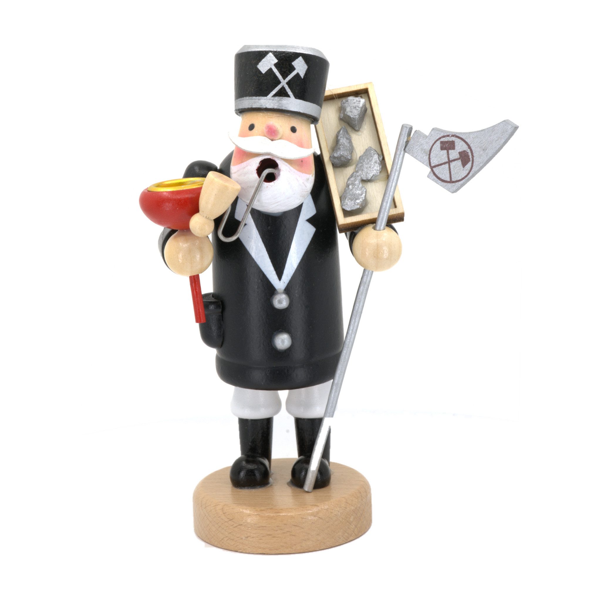 Kaladia Räuchermännchen Räucherfigur Bergmann - Holz - 9,5x8,5x18,5 cm - für Räucherkerzen M, handbemalte Dekoration für Sammler oder als Geschenk - fürs ganze Jahr