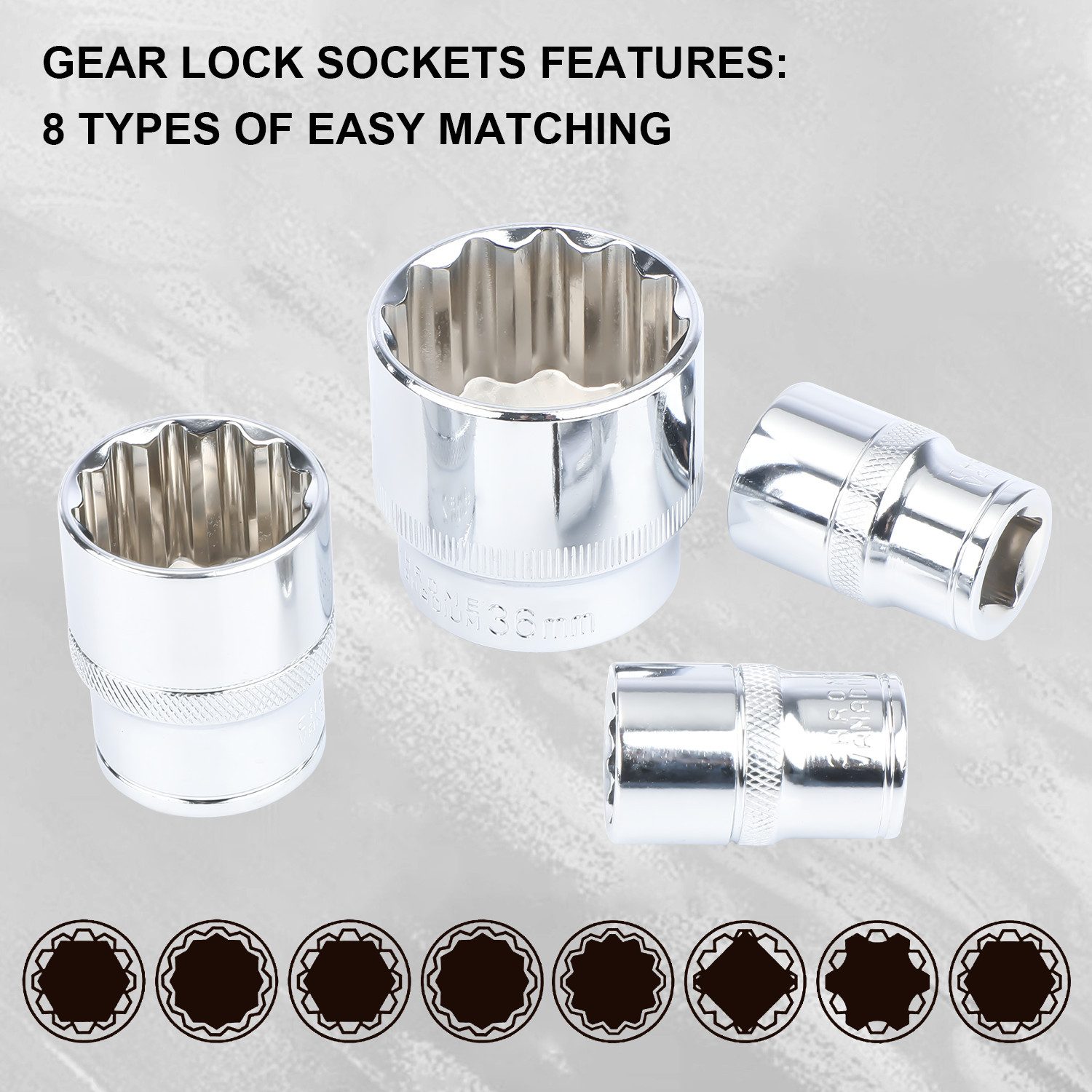 WILGOON Bit- und Steckschlüsselset 21er Steckschlüssel Satz 1/2" Werkzeug 8-36mm Vielzahn Nuss Satz, 21-St., Steckschlüssel Satz für 6 und 12 Kant