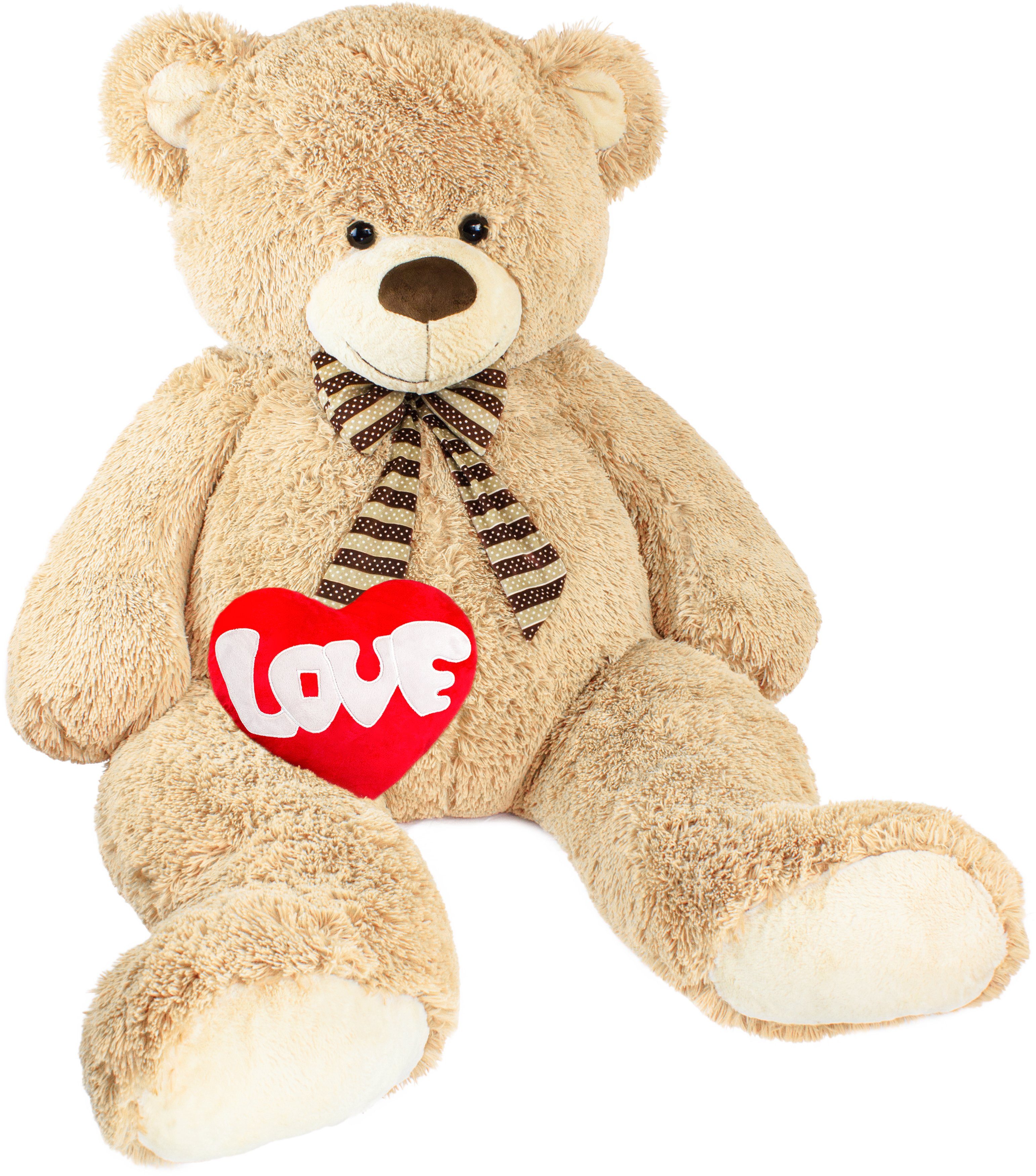 BRUBAKER Kuscheltier Riesen XXL Teddybär (150 cm) mit LOVE Herz (1-St., mit gestreifter Schleife), großer Teddy Bär, Stofftier Plüschtier