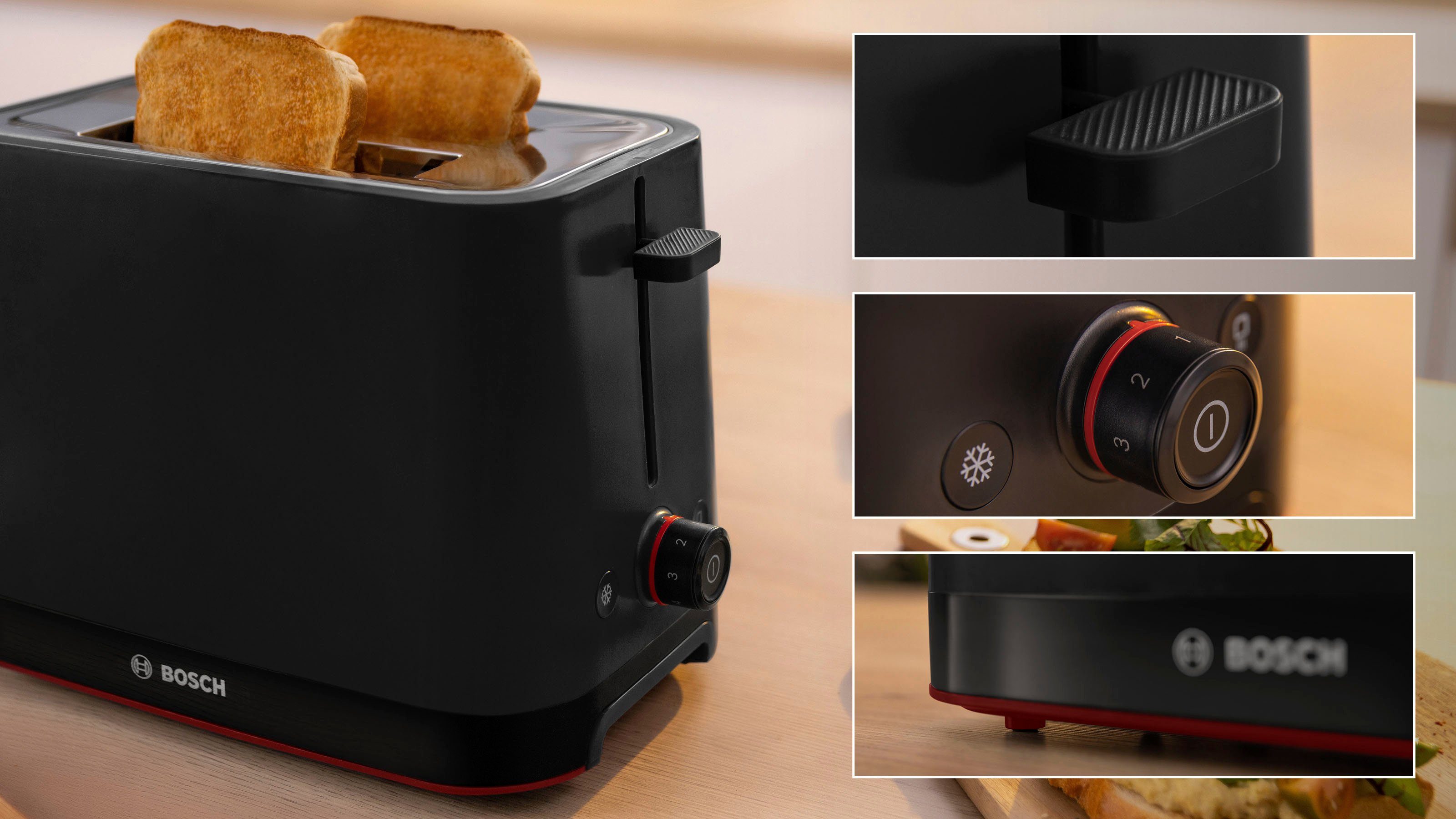BOSCH Toaster MyMoment TAT3M123, 2 Schlitze, für 2 Scheiben, 950 W, entnehmbarer Brötchenaufsatz, Auftaufunktion, Brotzentrierung, AutoOff – Bild 5 von 5