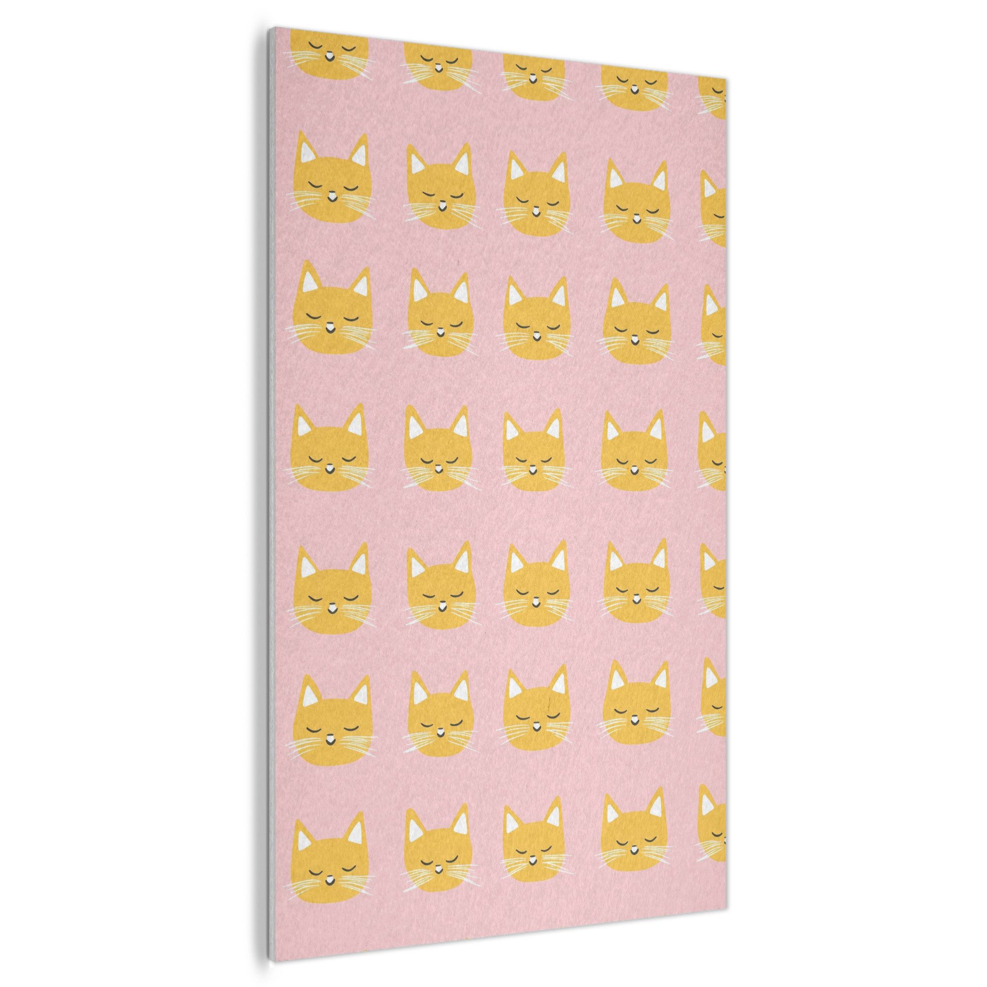 MuchoWow Gemälde Katzen - Muster - Rosa, Fotodruck (1 St), Akustikpaneele, Wandpaneele, Schalldämmung, Akustikbilder 80x120 cm