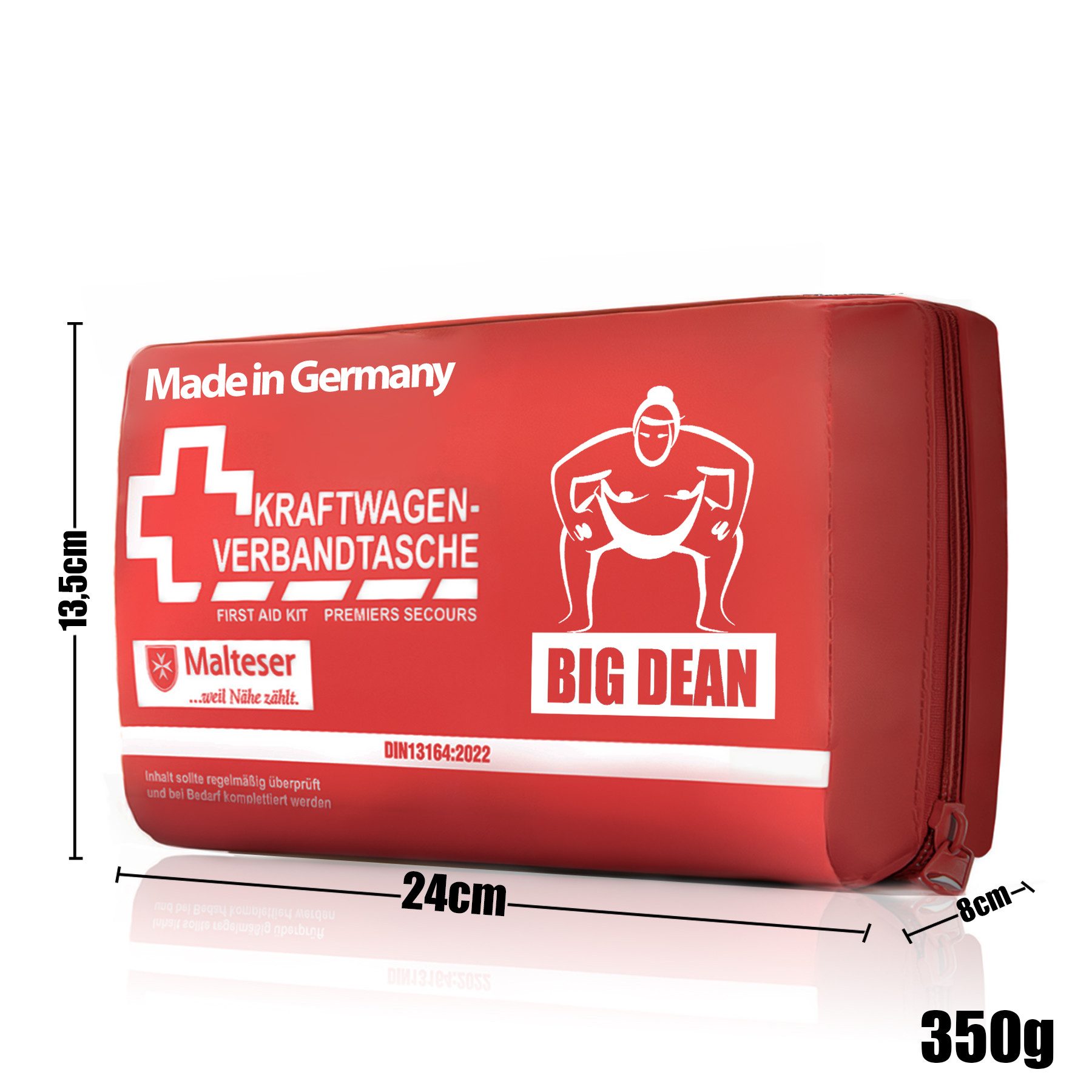BigDean KFZ-Verbandtasche Verbandskasten MADE IN GERMANY Rot DIN 13164:2022, (1 St)