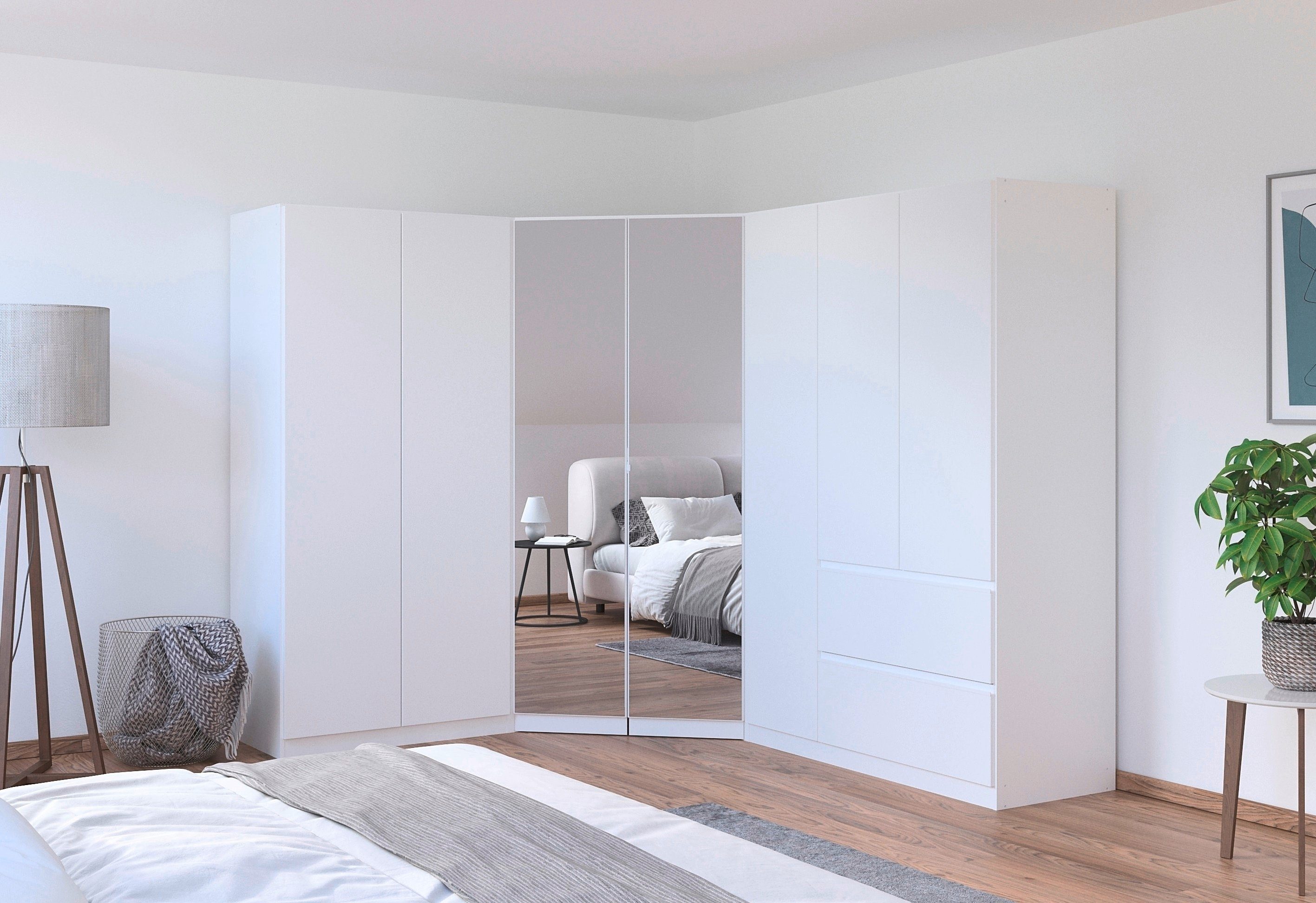 Schrank-Set Kleiderschrank Schrank Garderobe Wäscheschrank COSTA mit Spiegel