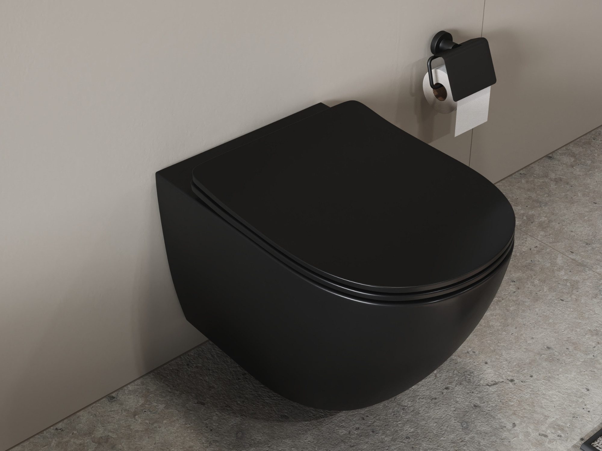 Aqua Bagno Tiefspül-WC Spülrandloses Hänge-WC schwarz matt 53cm Toilette ohne Rand, Wandmontage, Abgang waagerecht, WC-Set, Toilette ohne Rand