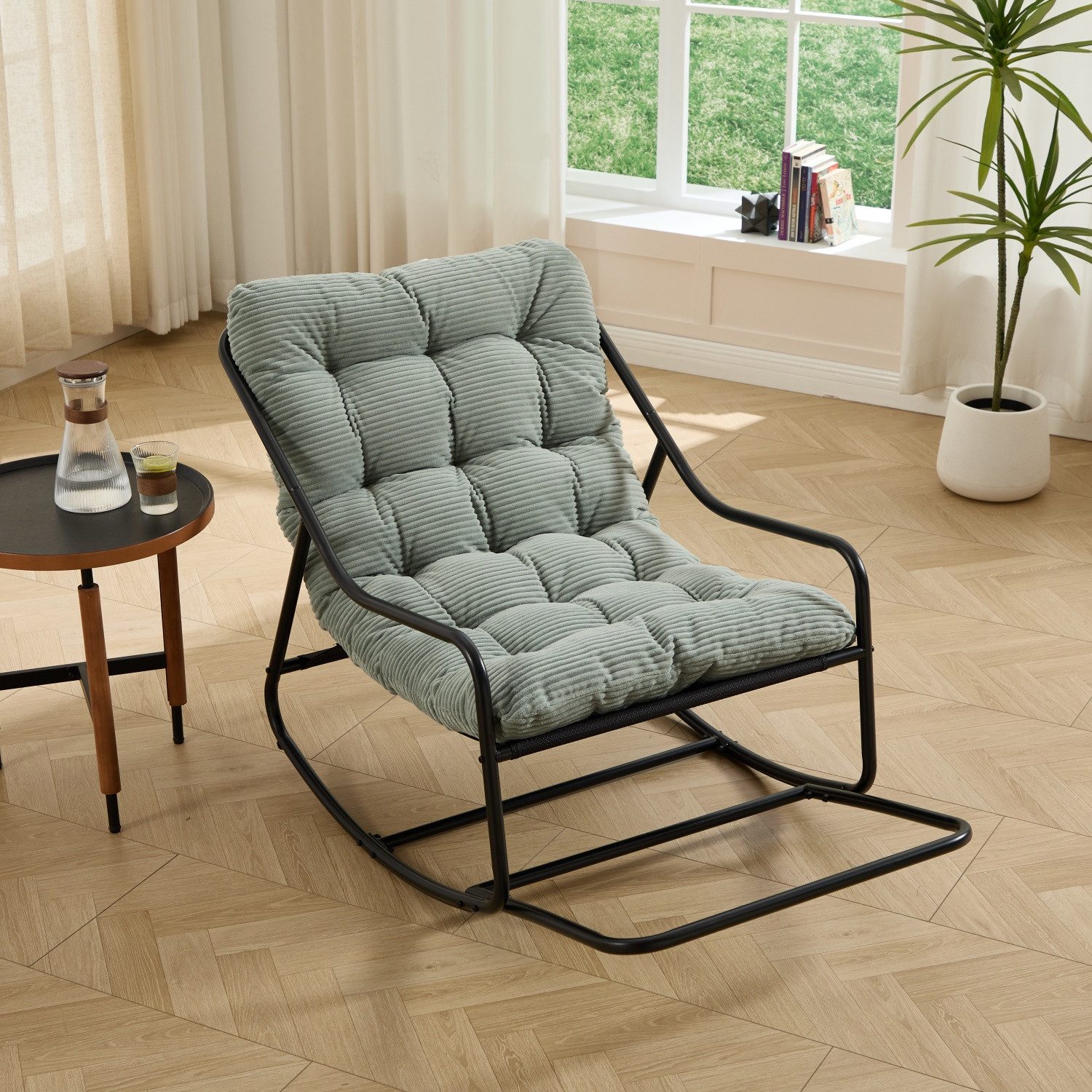 ANYSUN Schaukelstuhl Schaukelsessel mit dickem Polster für Wohn-, Schlafzimmer & Leseecke, Mit Armlehnen, einstellbarem Schwingbereich & bis 136 kg belastbar