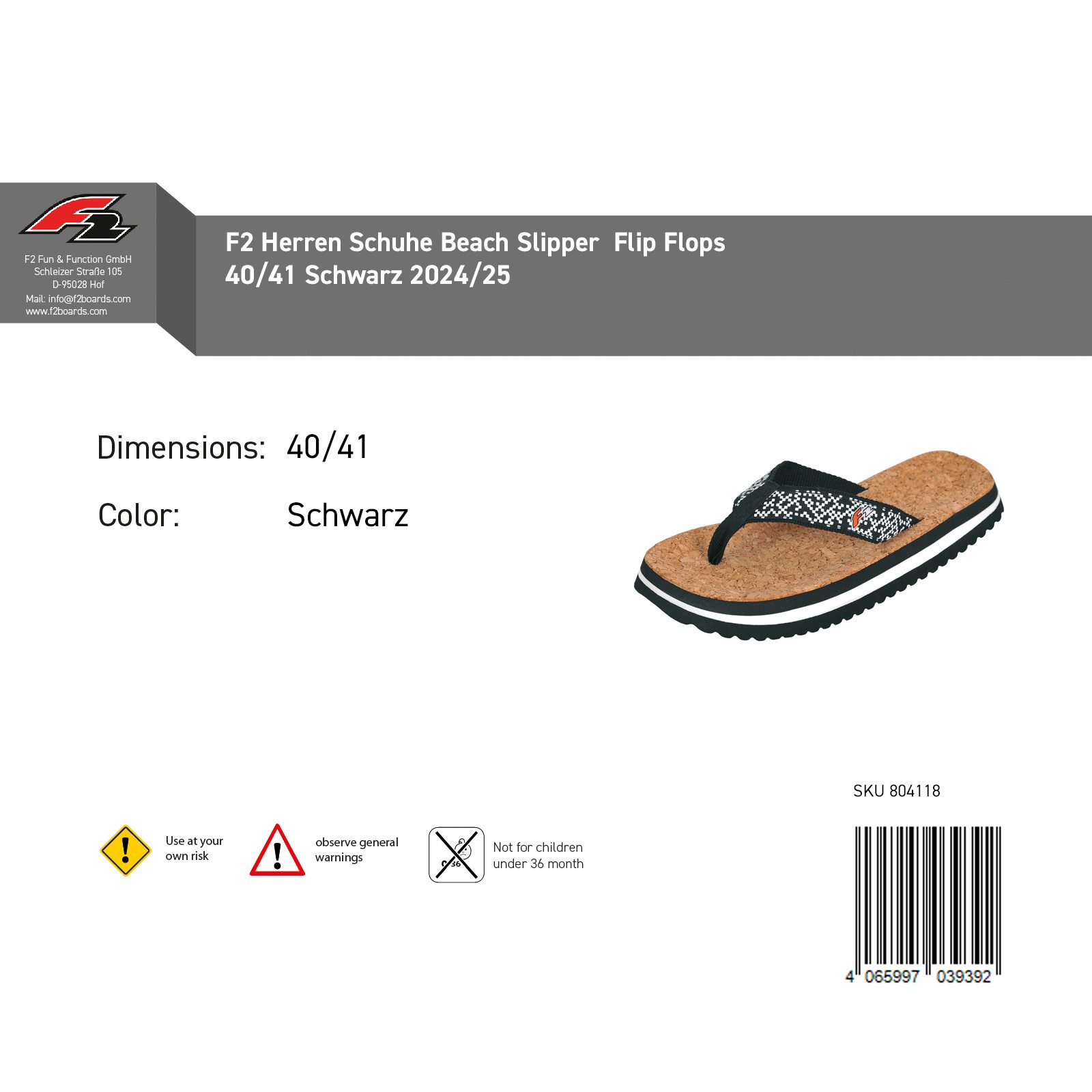 F2 F2 Herren Schuhe Beach Slipper Flip Flops 40/41 Schwarz 2024/25 Slipper günstig online kaufen