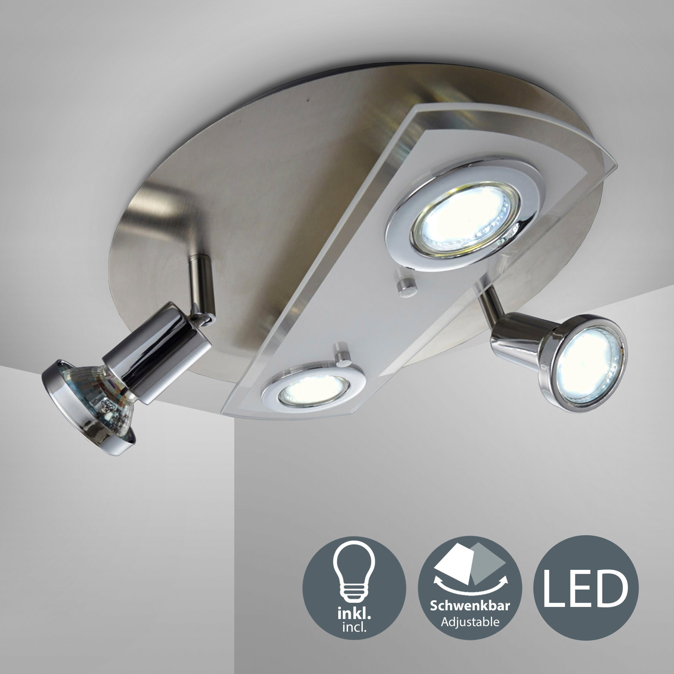 Schwenkbar, B.K.Licht 3W, IP20 GU10, LED-Deckenleuchte, Deckenspots GU10-Fassung, Leuchtmittel wechselbar, Warmweiße BK_DL1026 Lichtfarbe, Inkl. 250Lm, Warmweiß, 4x