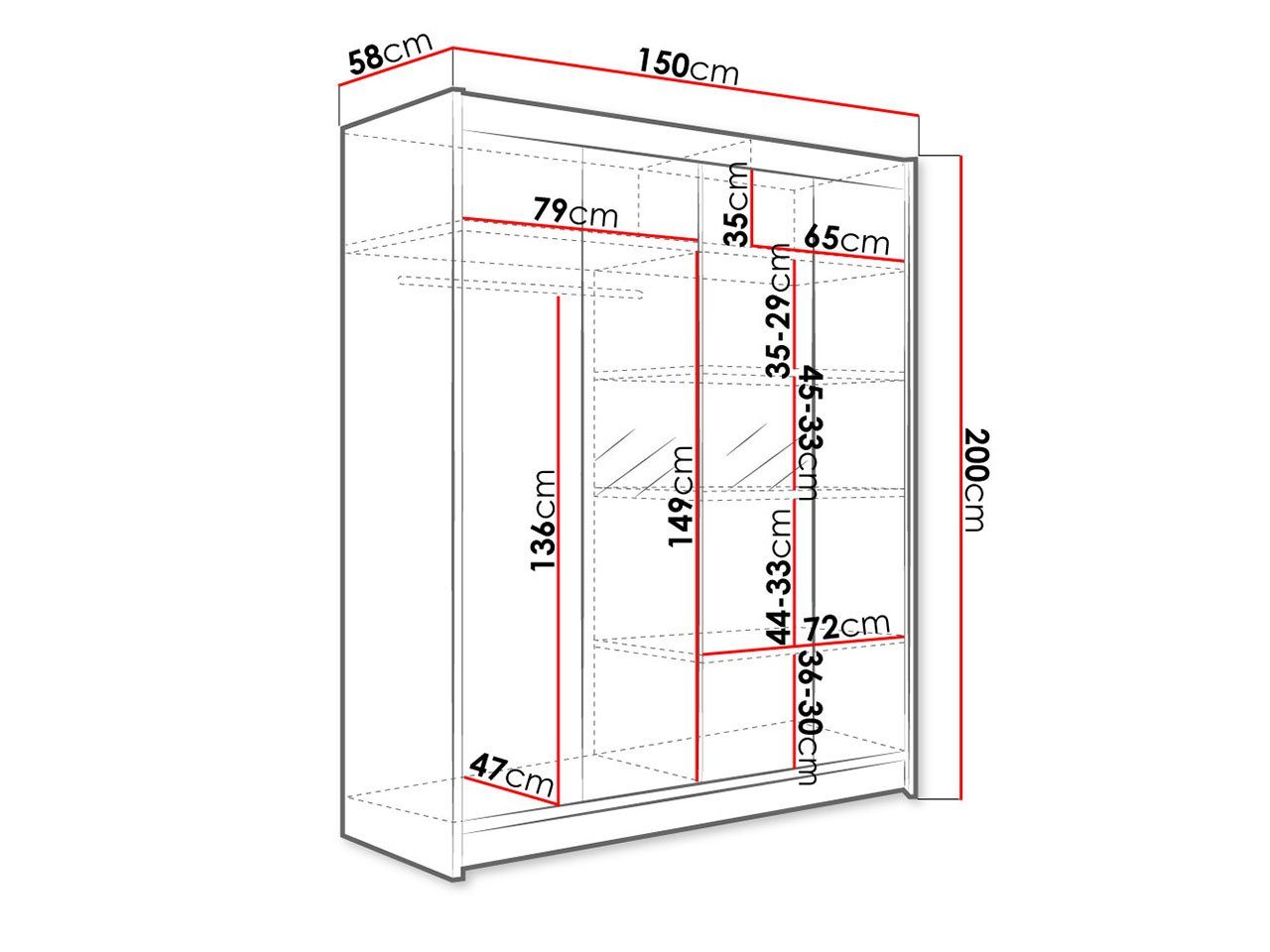 Schwarz Kleiderschrank (mit Mirjan24 Spiegel, / Schwebetürenschrank, Camino Weiß Einlegeboden) II Schlafzimmerschrank Kleiderstange,