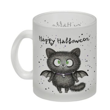 speecheese Tasse Happy Halloween Glas Tasse mit schwarzer Fledermaus-Katze