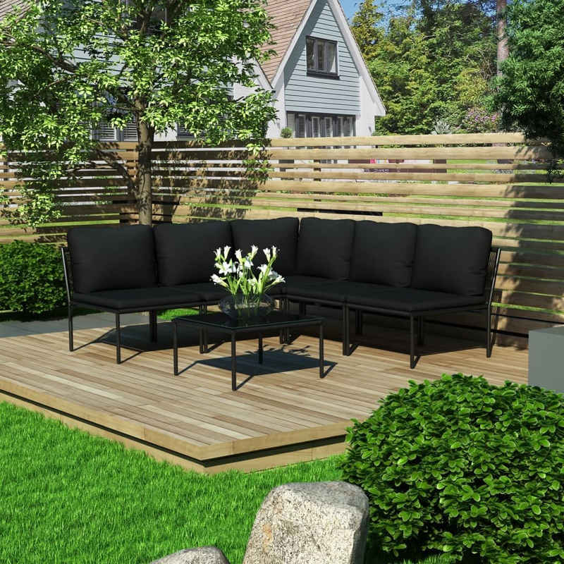 Merax Gartenlounge-Set aus PVC und Stahlgestell mit Armlehne, Balkonset, Gartengarnitur, (6-tlg), Gartenmöbel Set für 5 Personen mit Tisch und Kissen