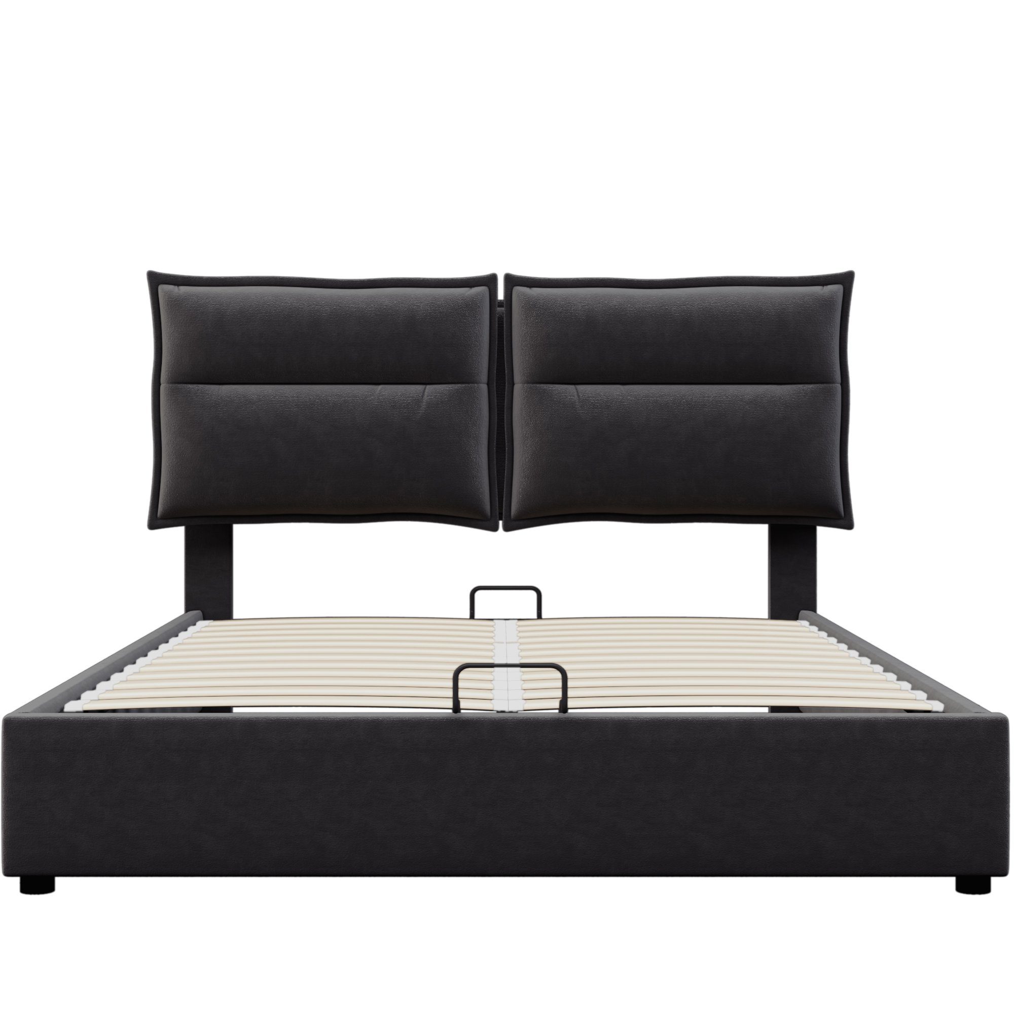 Polsterbett (Hydraulisches Funktionsbett 140x200cm), Doppelbett mit Verstellbares Kopfteil und Stauraum, Bezug aus Samt