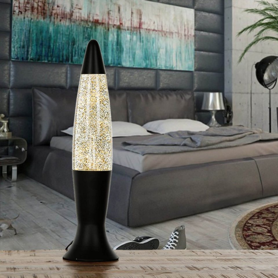 Licht-Erlebnisse Lavalampe ROXY, Tischleuchte Glitterlampe 40 cm Retro  Design Schwarz Gold