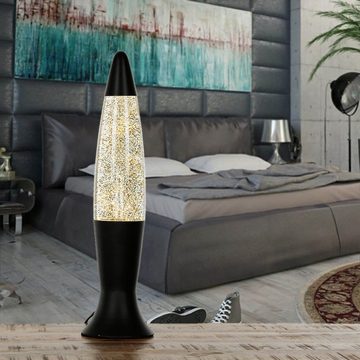 Licht-Erlebnisse Lavalampe ROXY, Tischleuchte Glitterlampe 40 cm Retro Design Schwarz Gold