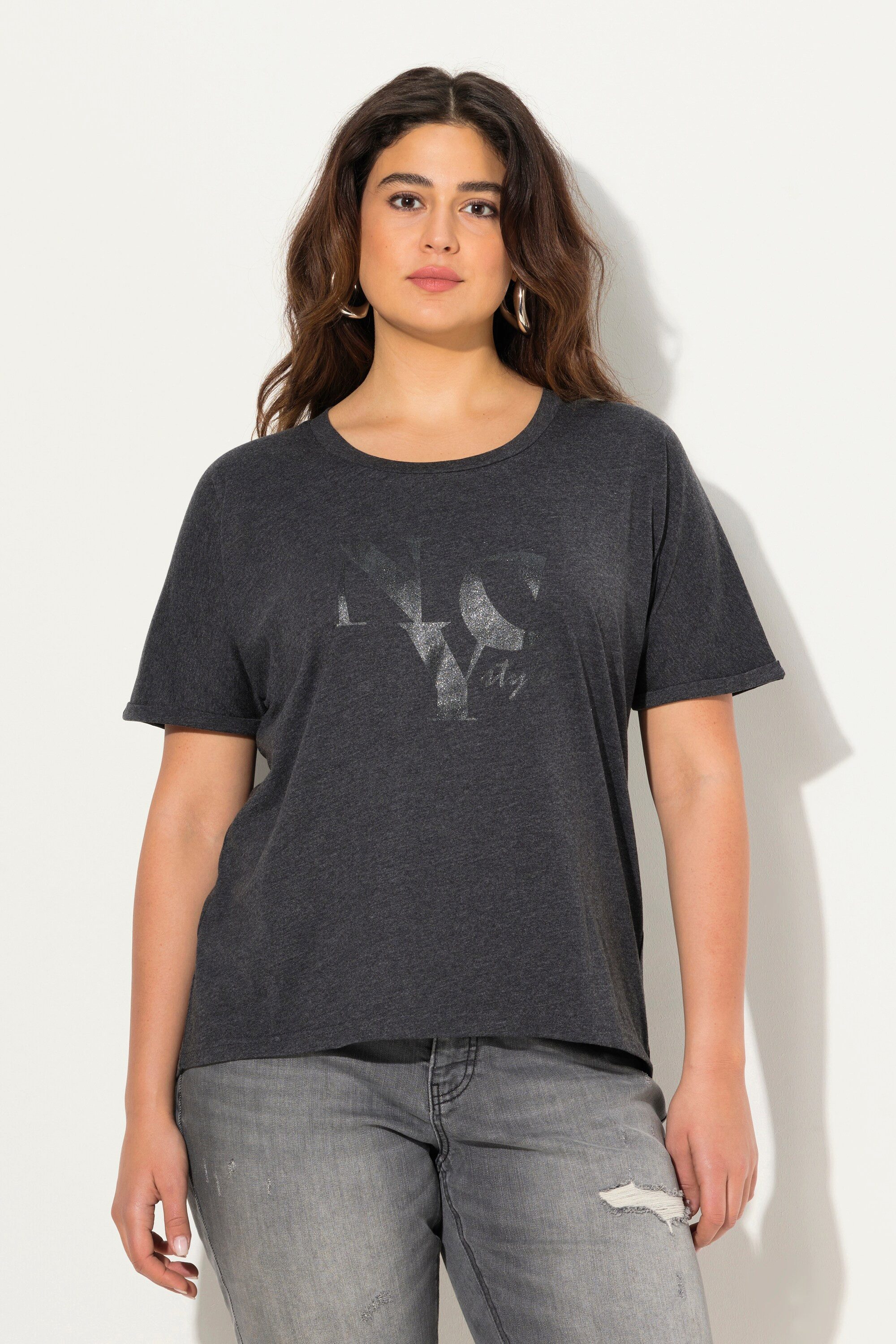T-Shirt T-Shirt Schriftmotiv Oversized Rundhals Halbarm