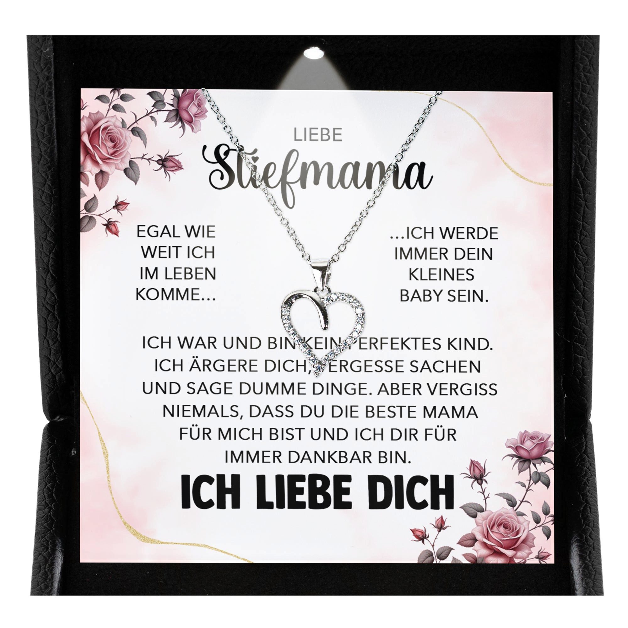 Schmuckset Stiefmutter Geschenk Muttertag Bonus-Mama Herz Halskette Geburtstag