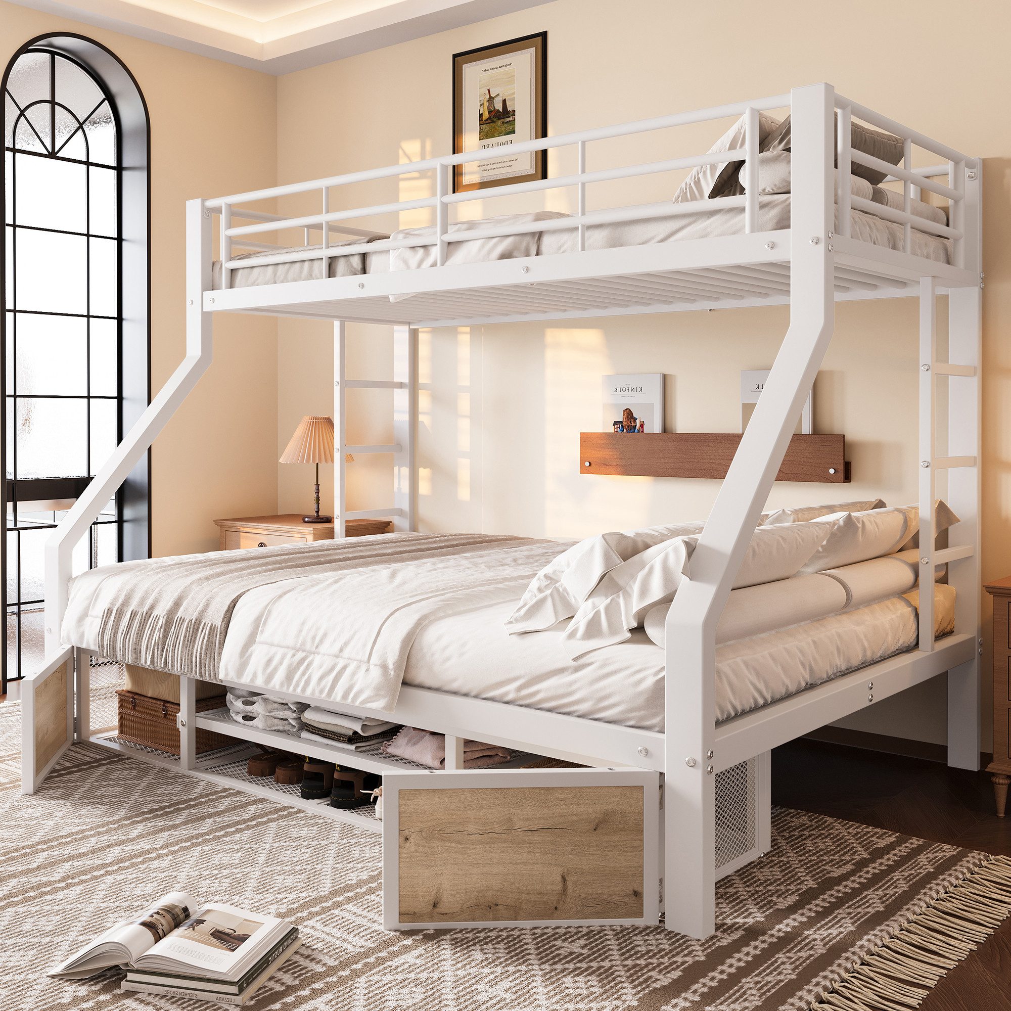 Flieks Etagenbett, Metall Kinderbett 90×200cm+140x200cm mit Schuhschrank un günstig online kaufen