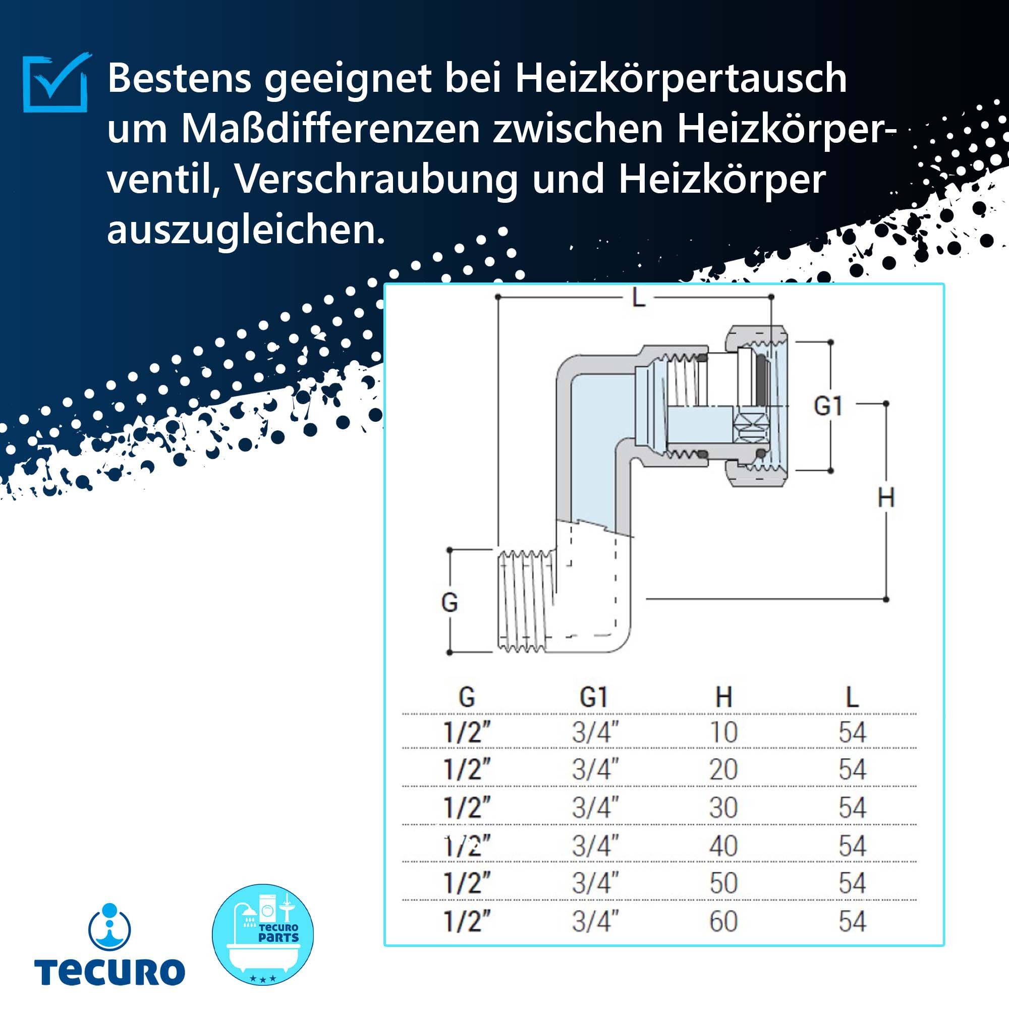 tecuro Heizkörper Heizkörper S-Anschluss - 10 mm Höhenausgleich mit Eurokonus x AG – Bild 3 von 5