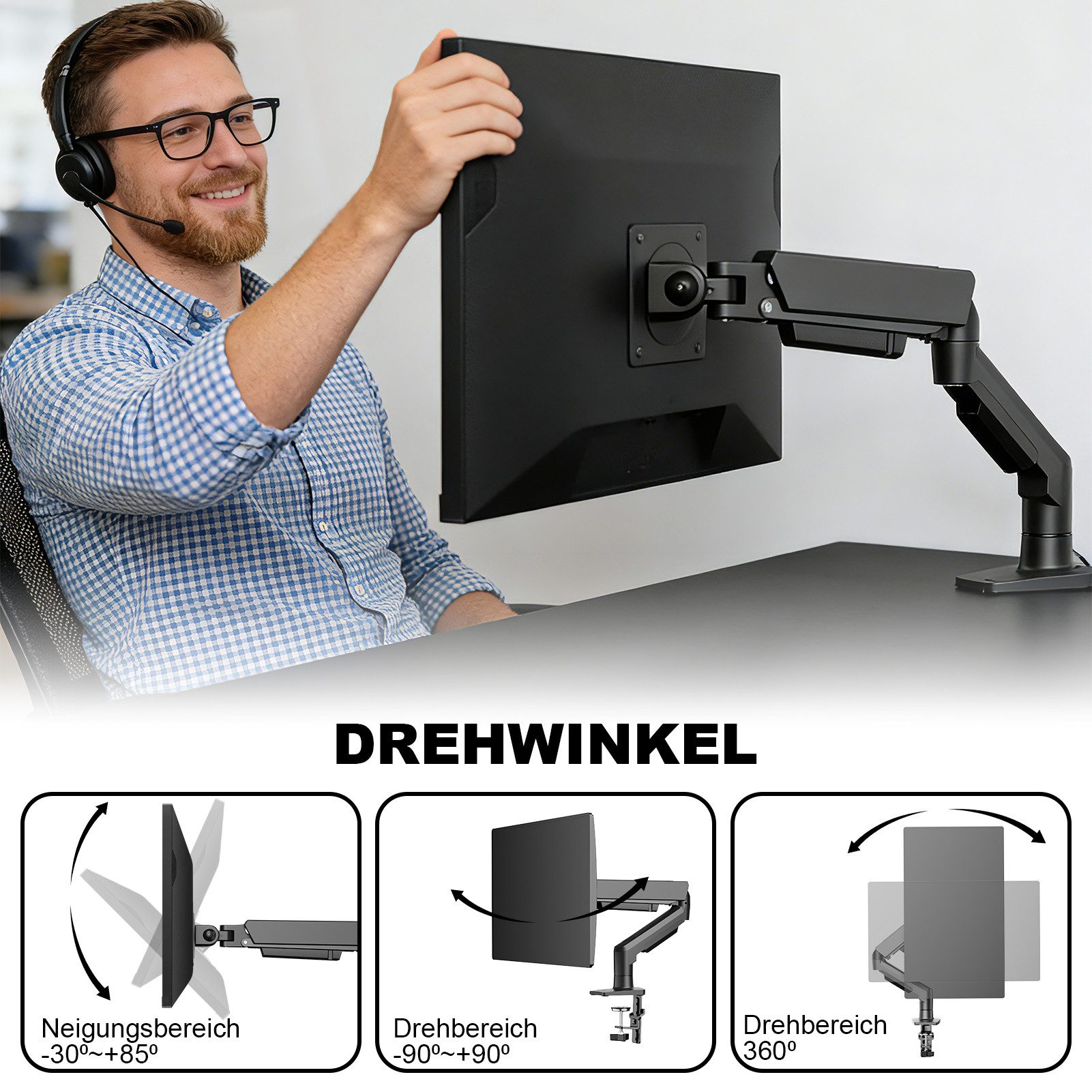 Philips Monitor-Halterung 17-32 Zoll, bis 9 kg, VESA 75x75-100x100, SPT7218, (bis 32 Zoll, Packung, SPT7218, neigbar,schwenkbar,drehbar,Gasdruckfeder,Kabelmanagement)
