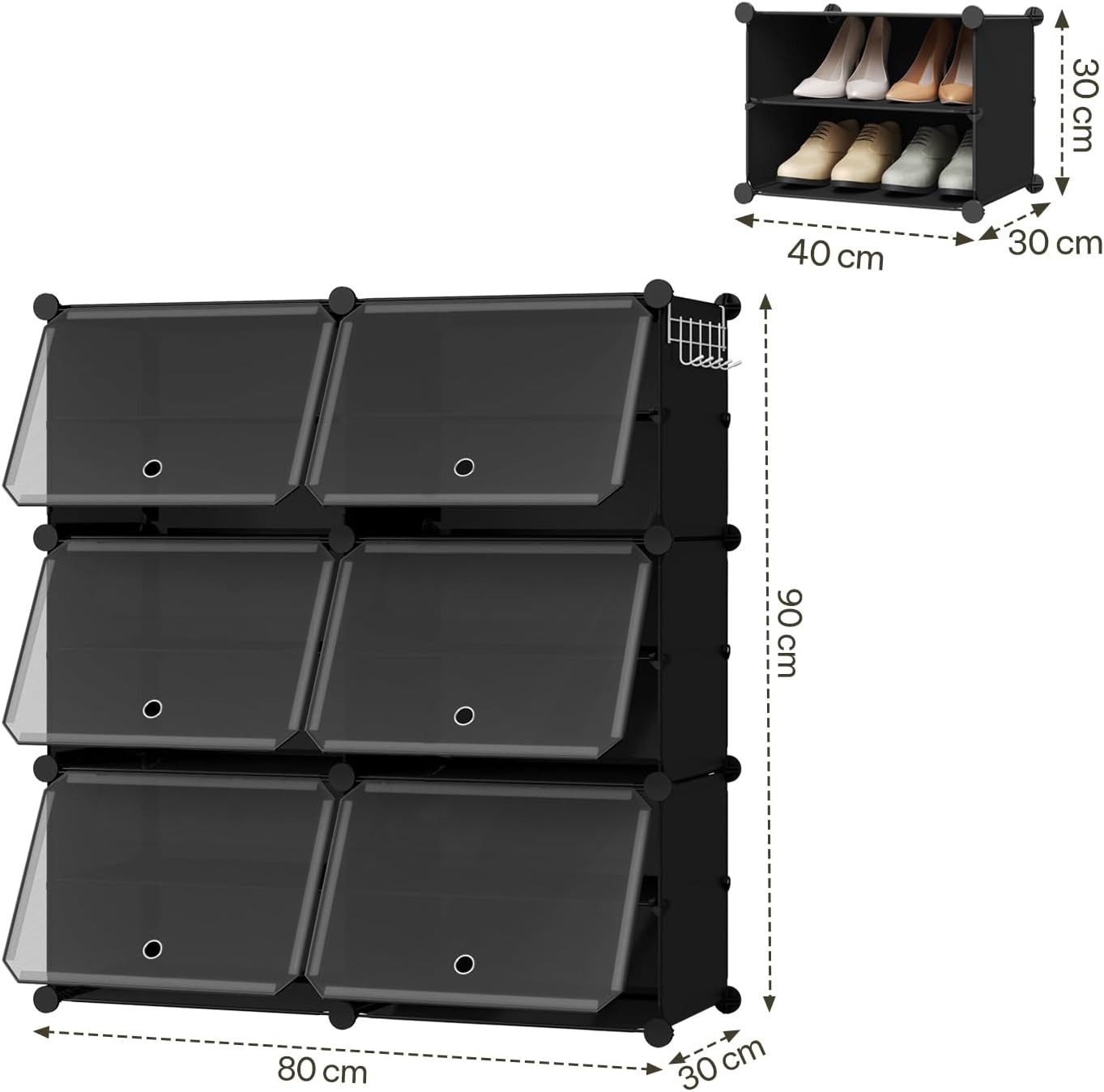 EUGAD Schuhbox (12 St), Schuhorganizer Schuhregal Kunststoff, mit Haken