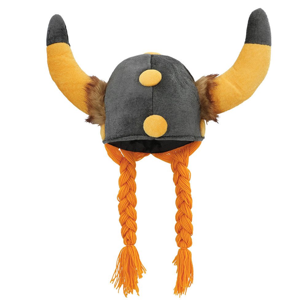 Boland Kostüm Gallierhut mit Haar Plüsch Wikingerhelm mit Hörnern und Zöpfen, mit Zöpfen und Hörnern und kleinen Plüschelementen