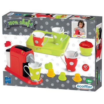 Ecoiffier Spielgeschirr Spiele-Set Espressoset Spielzeug Espresso-Maschine + Zubehör, (16-tlg., Küchenspiel mit umfangreichem Zubehör), inkl. Tablett, 4 Tassen, 4 Löffel, 4 Kapseln, 1 Zuckertopf+1 Deckel