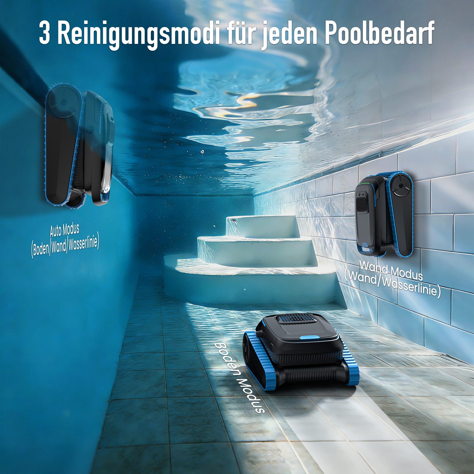 AIRROBO Poolroboter (2026 Upgrade) CP40 für Boden & Wand & Wasserlinie, (Intelligente Navigation, Steuerung per App, automatische Updates, drei 80-Watt-Motoren, Extrem lange Akkulaufzeit und Schnellladefunktion), Geeignet für 45°-Schrägen und 90°-Wände, Zwei Jahre Garantie