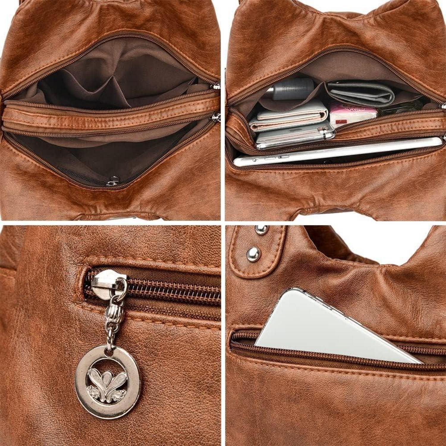 LuxusKollektion Handtasche Damenhandtasche PU-Leder Hobo Vintage Schultertasche Henkeltasche Grau