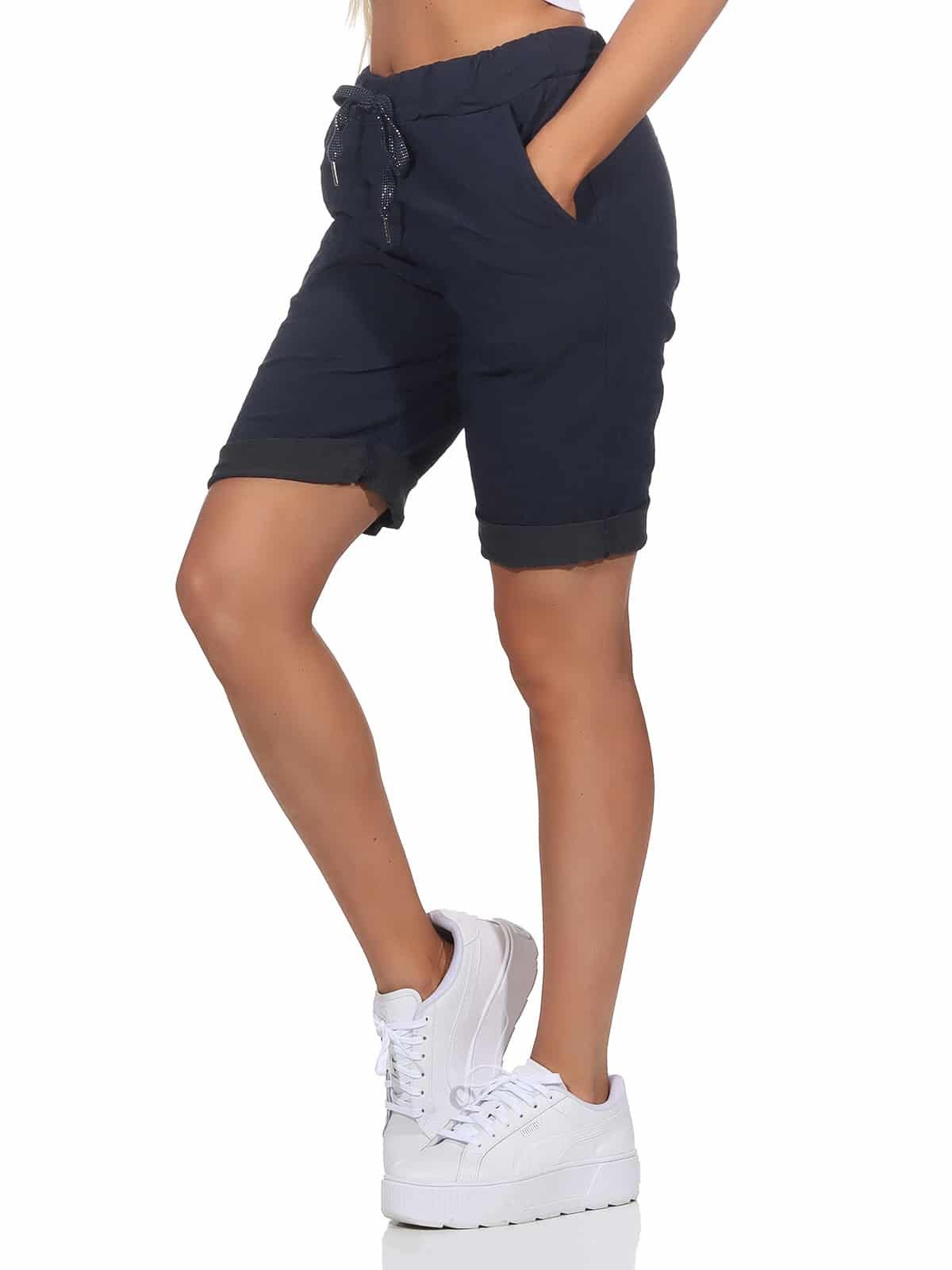 OriginalYou Chinoshorts Damenhose Kurze Sommer Bermuda Chino Shorts Stretchgewebe in modernem Knitterlook, elastischer Bund mit Kordelzug – Bild 3 von 5