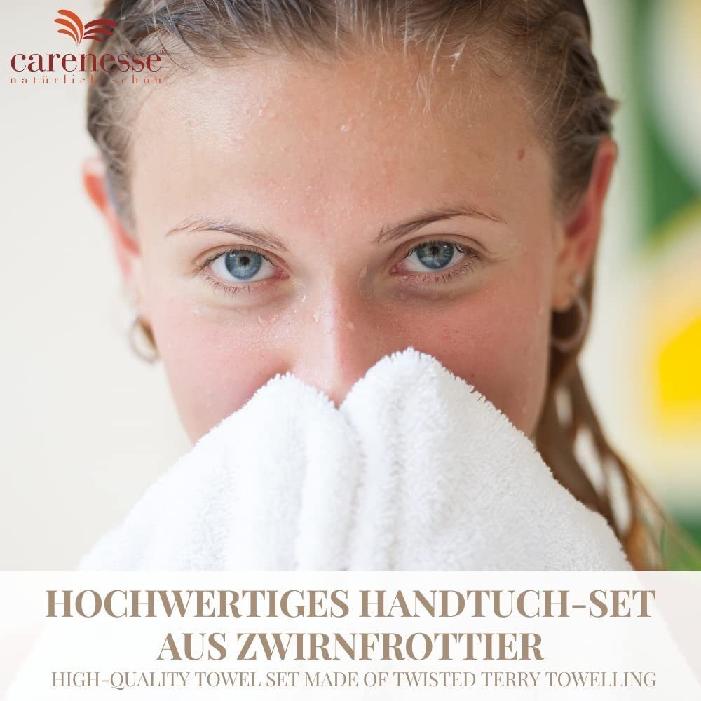 50x100 4-er Carenesse fusselfrei Baumwolle, saugstark cm Badetuch mit Handtücher Frottee glattem Pack Handtuch 100% weich Set Baumwolle Frotteetuch Towel weiß Frottiertuch,