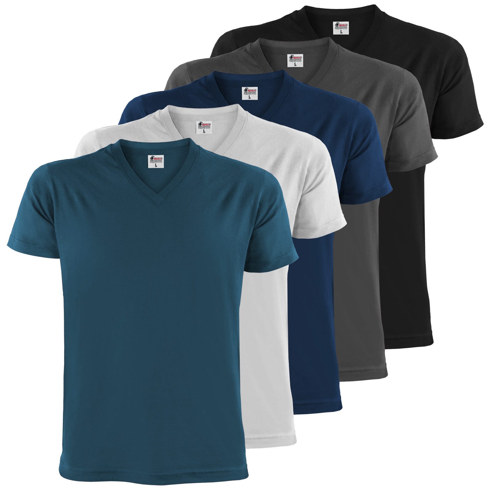 ALPIDEX V-Shirt T-Shirts Herren 5er Set V-Ausschnitt – verschiedene Größen und Farben