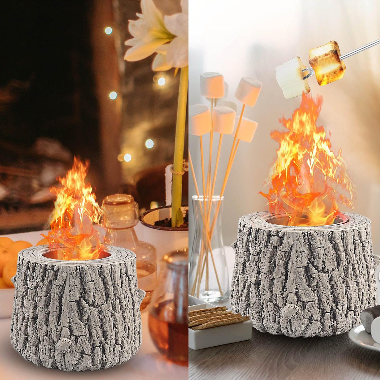 MAGICSHE Tischfeuer Feuerstelle Tisch-Mini-Kamin tragbarer (1-St) Baumstumpf