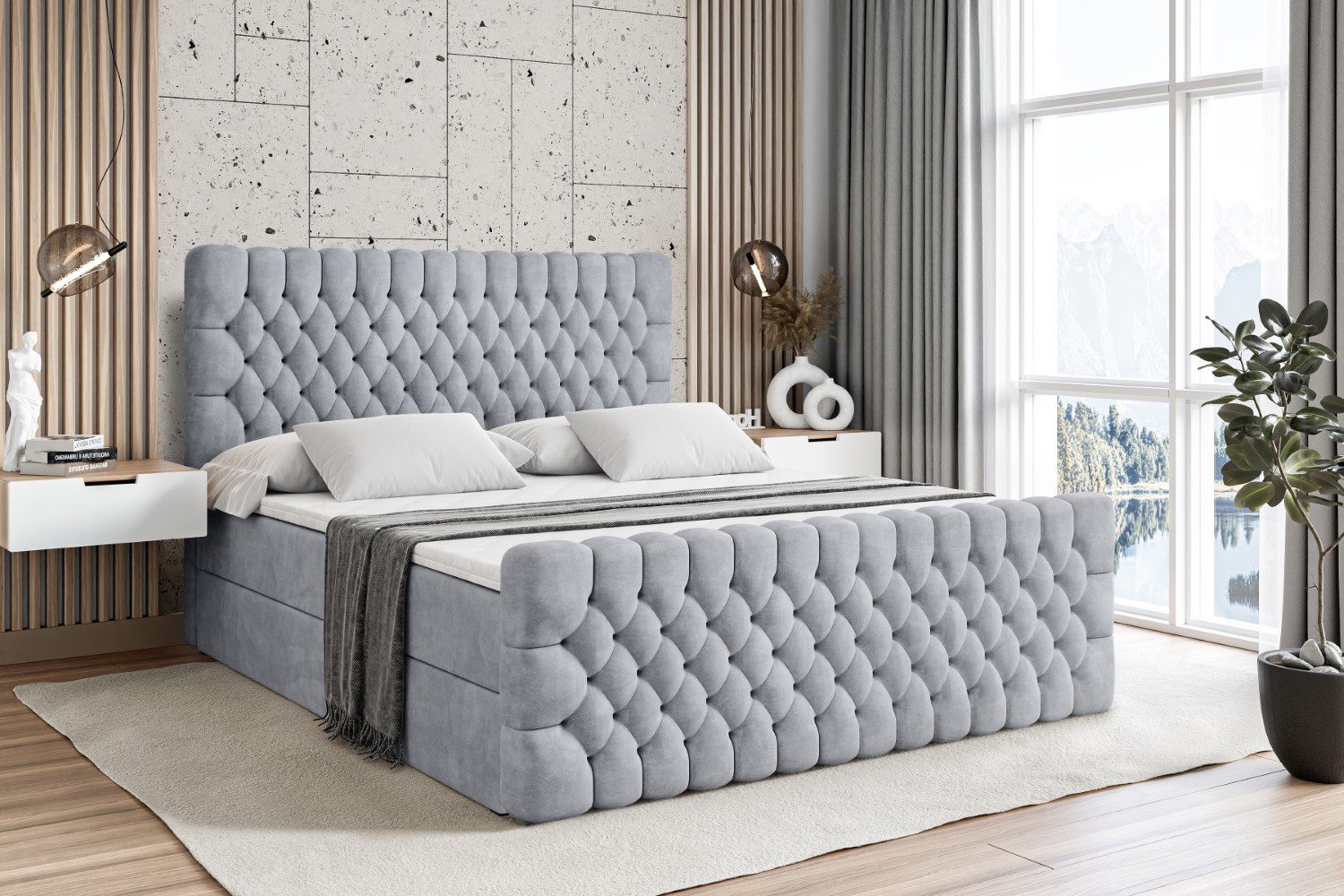 ALTDECOR Boxbett SERENE-Z (Multipocket-Matratze H4, H3 Matratze Bonellfederung, Topper, Kopfteil), Doppelbett mit Fußteil