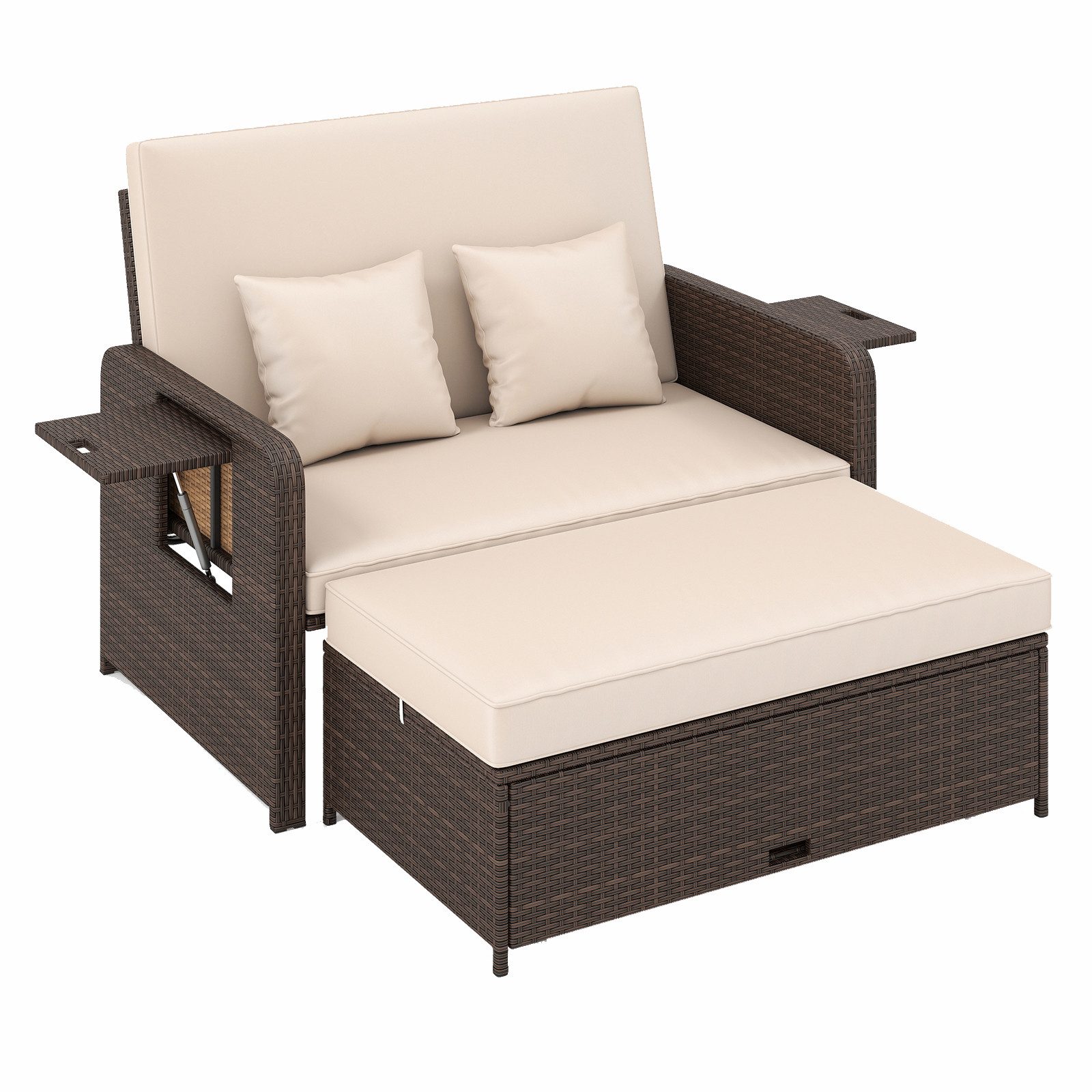 KOMFOTTEU Loungebett, 2-Sitzer Gartensofa Sonnenliege Doppelliege mit Liegefunktion